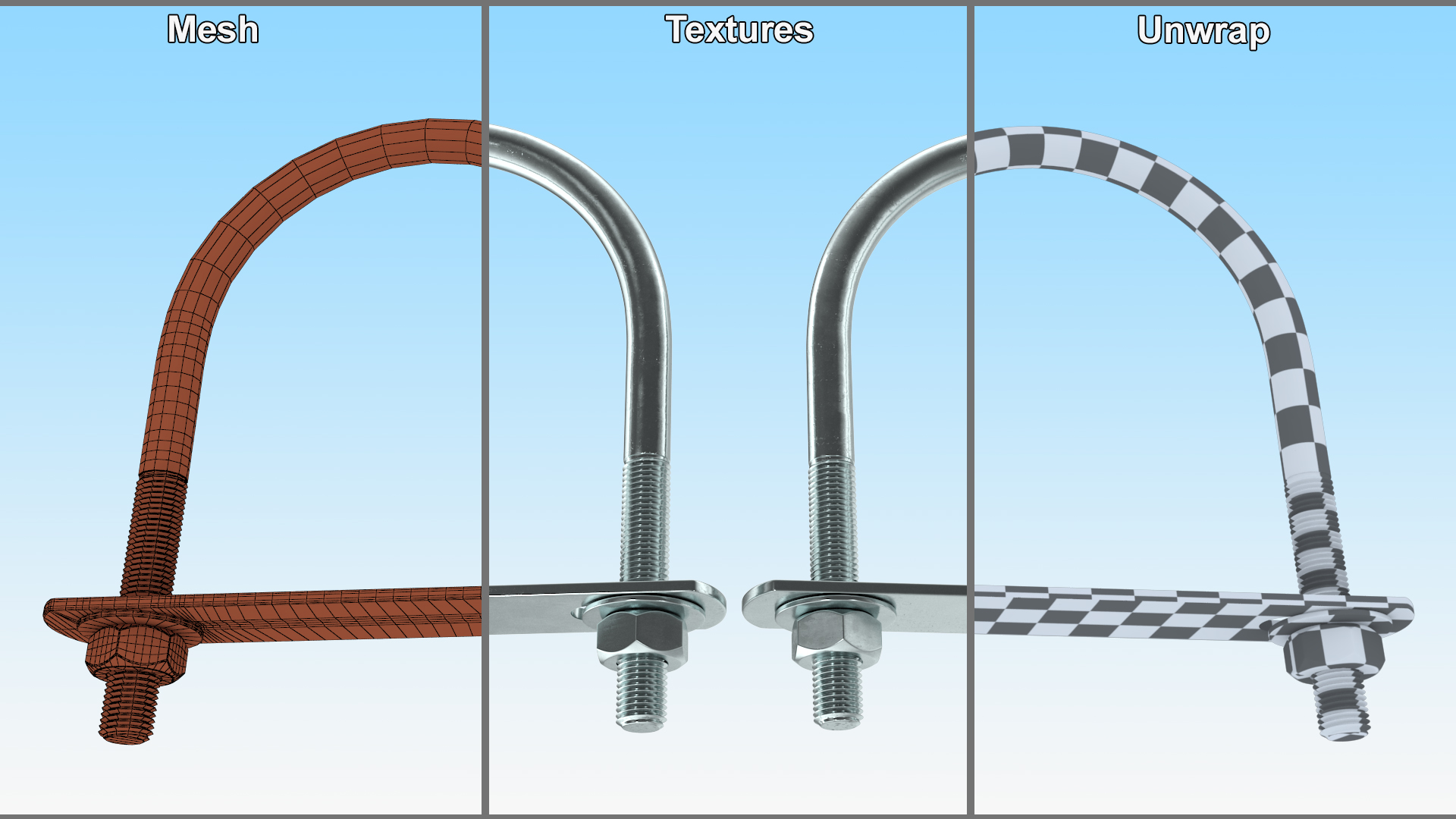 U Bolt for Fixed Base Steel 3D