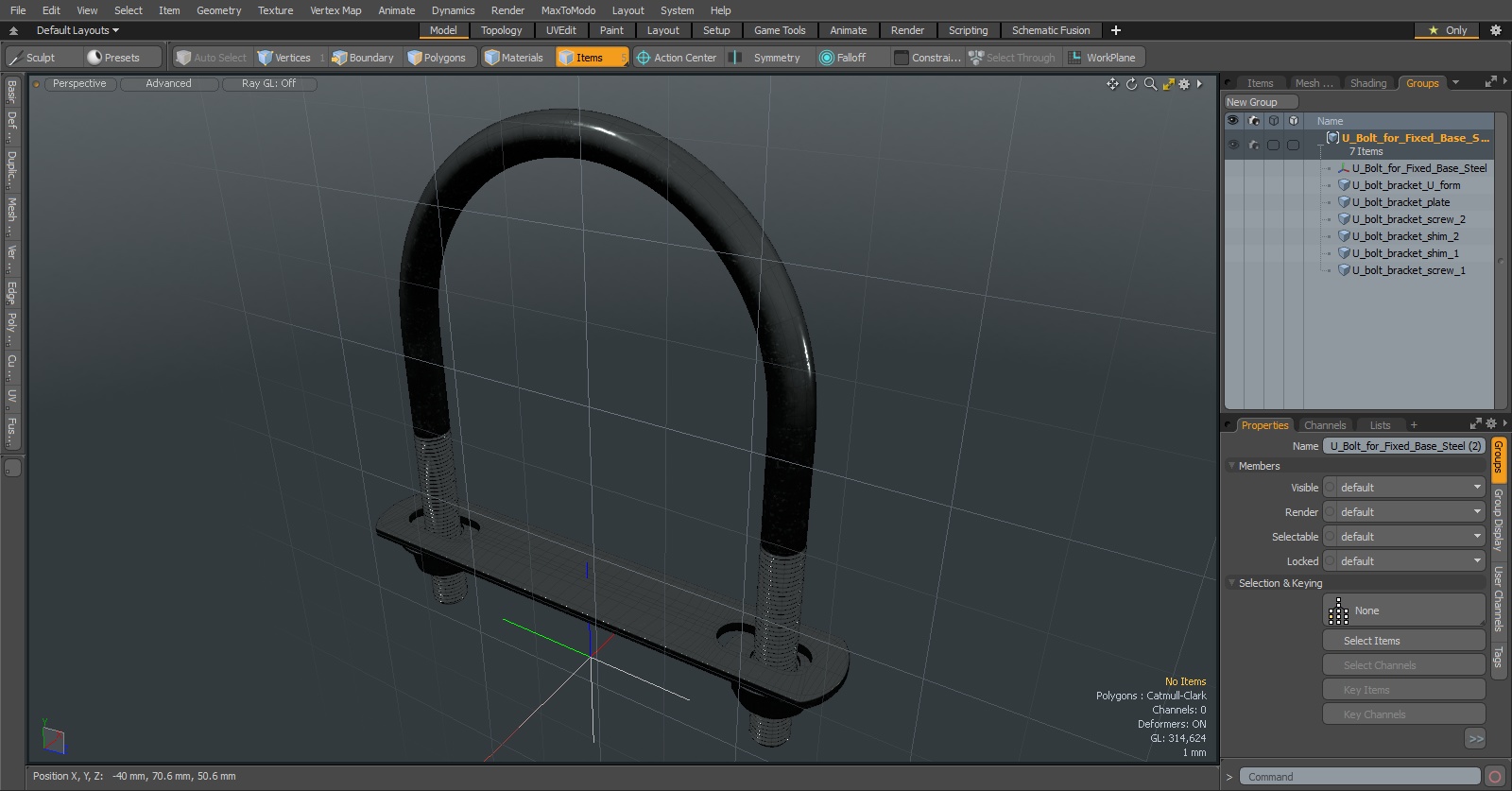 U Bolt for Fixed Base Steel 3D