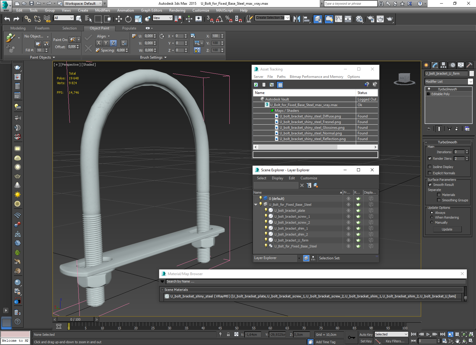 U Bolt for Fixed Base Steel 3D