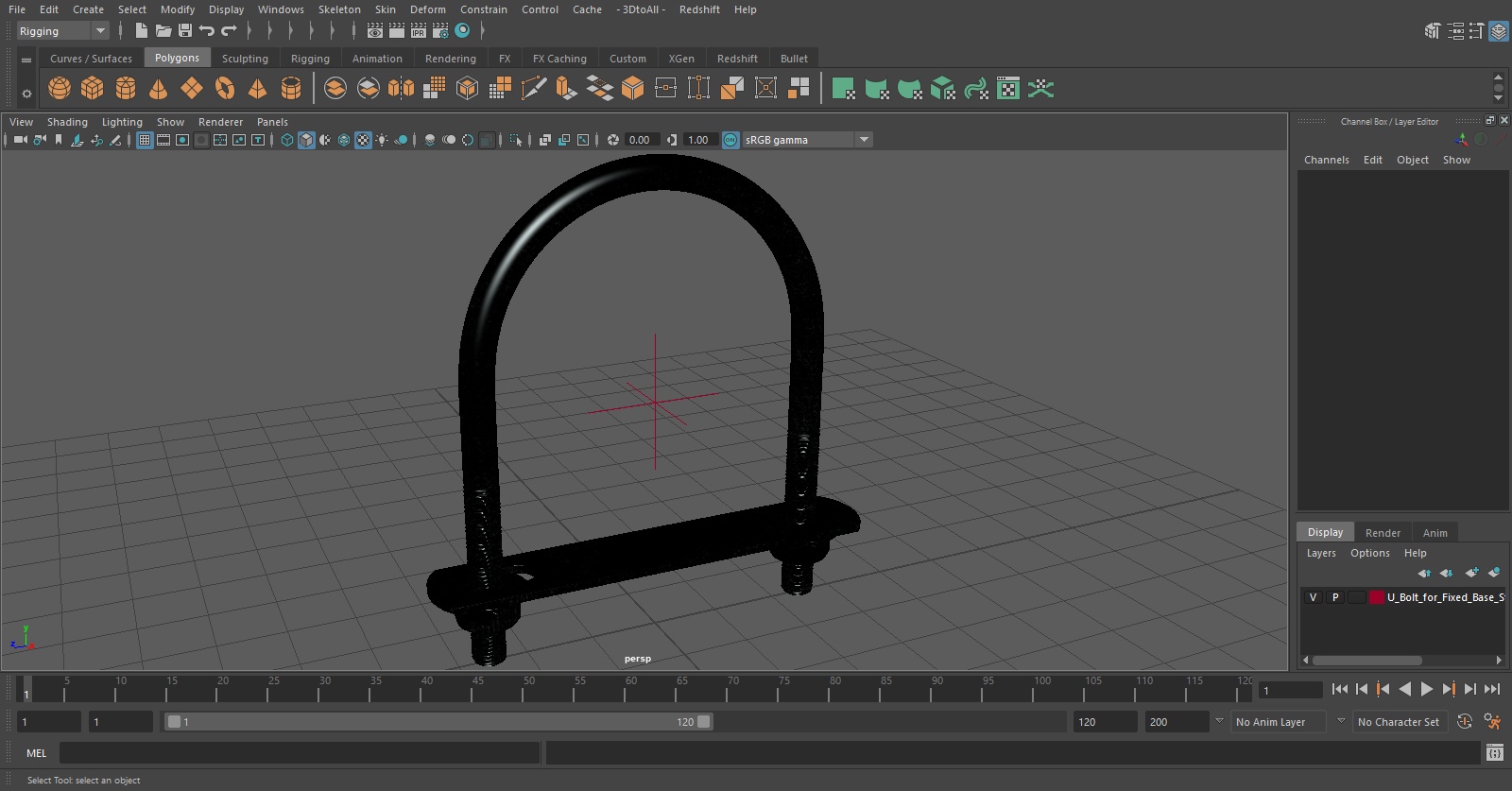 U Bolt for Fixed Base Steel 3D