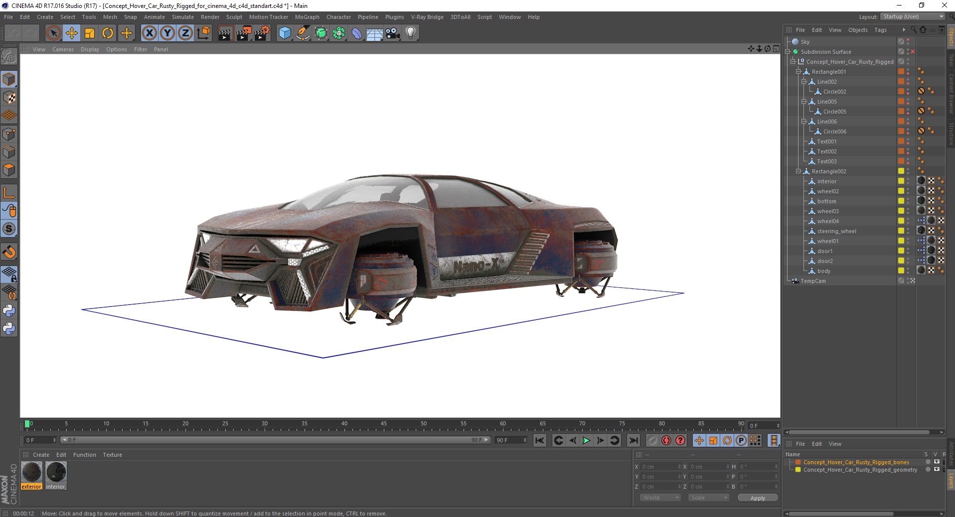 Concept Hover Car Rusty Rigged for Cinema 4D 3D model