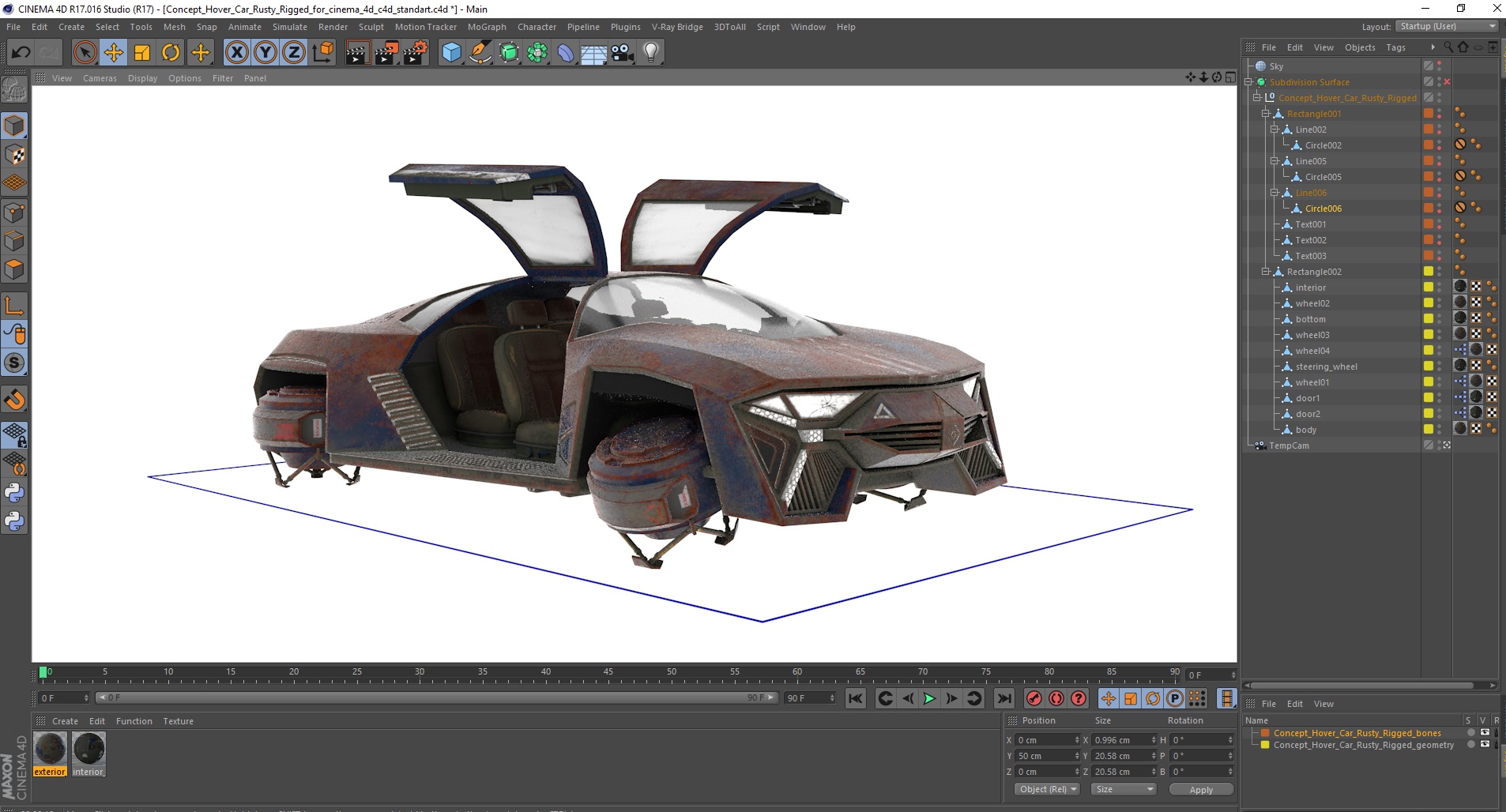 Concept Hover Car Rusty Rigged for Cinema 4D 3D model