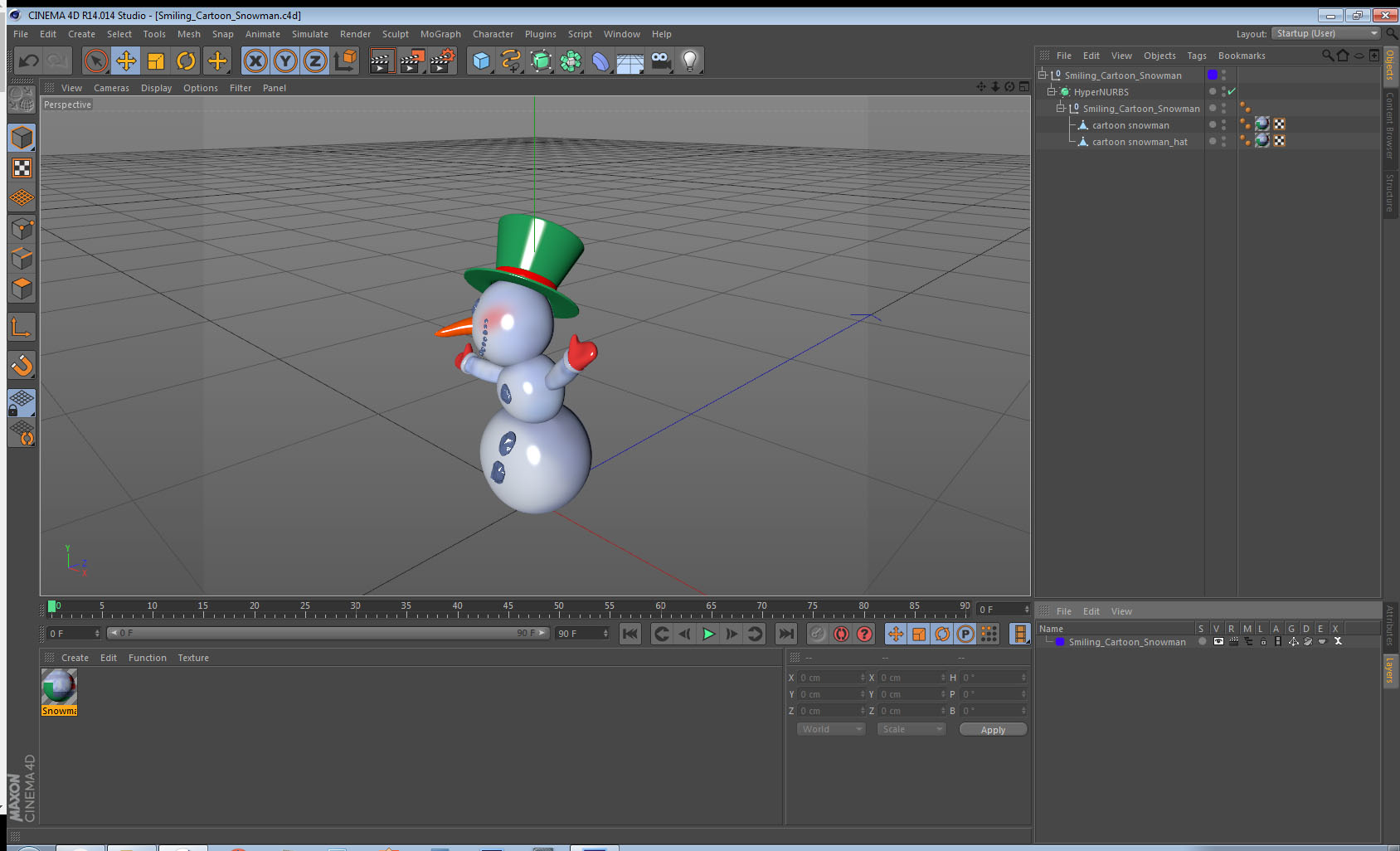 3D Smiling Cartoon Snowman model