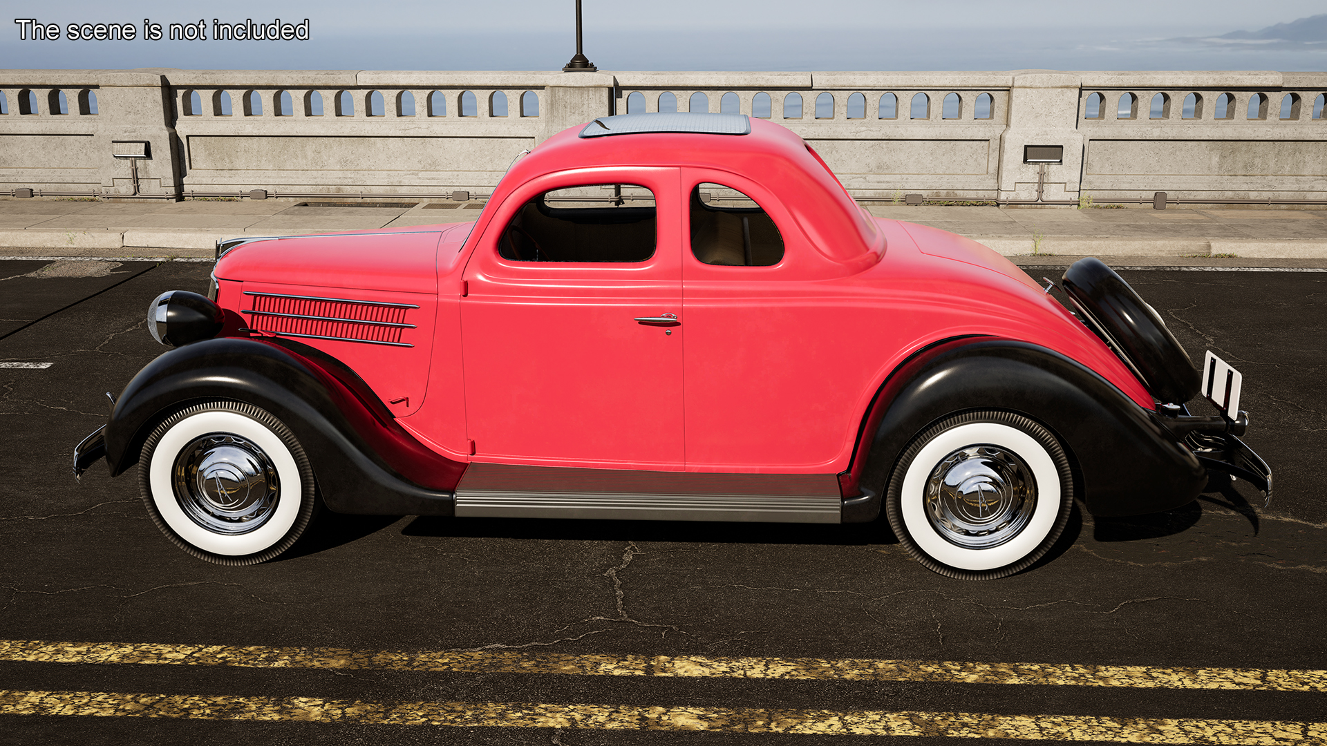 3D 1936 Ford V8 Coupe Red Simple Interior model