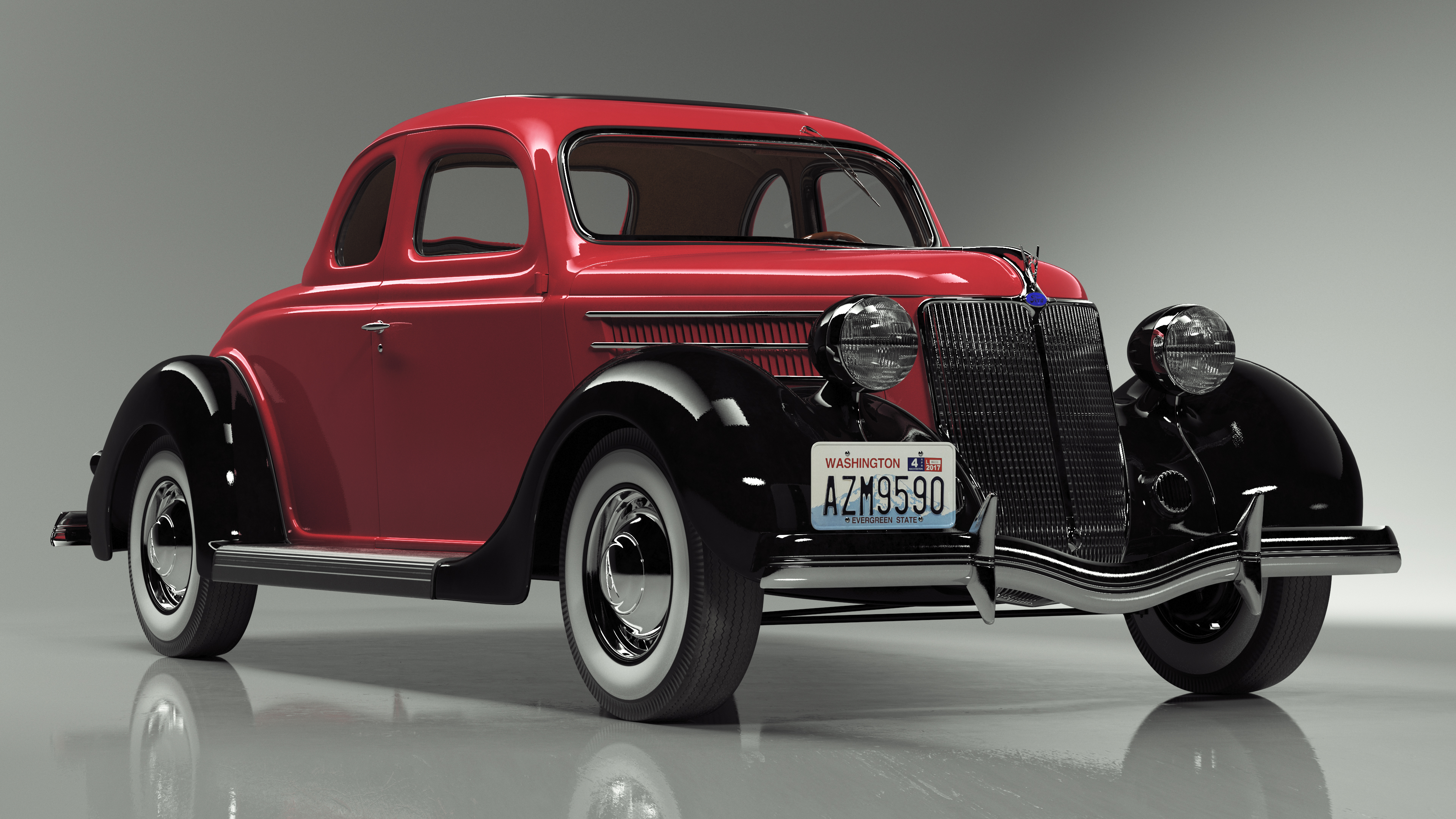 3D 1936 Ford V8 Coupe Red Simple Interior model
