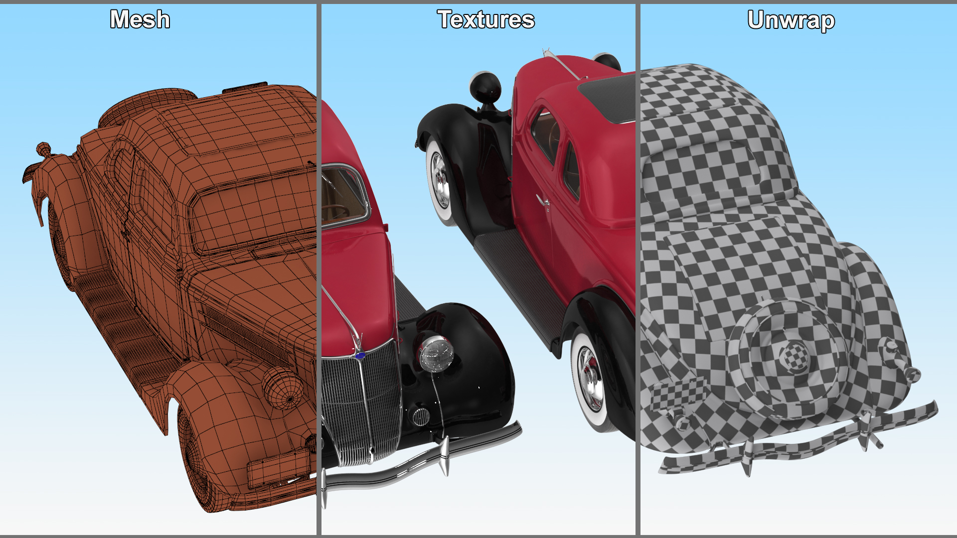 3D 1936 Ford V8 Coupe Red Simple Interior model