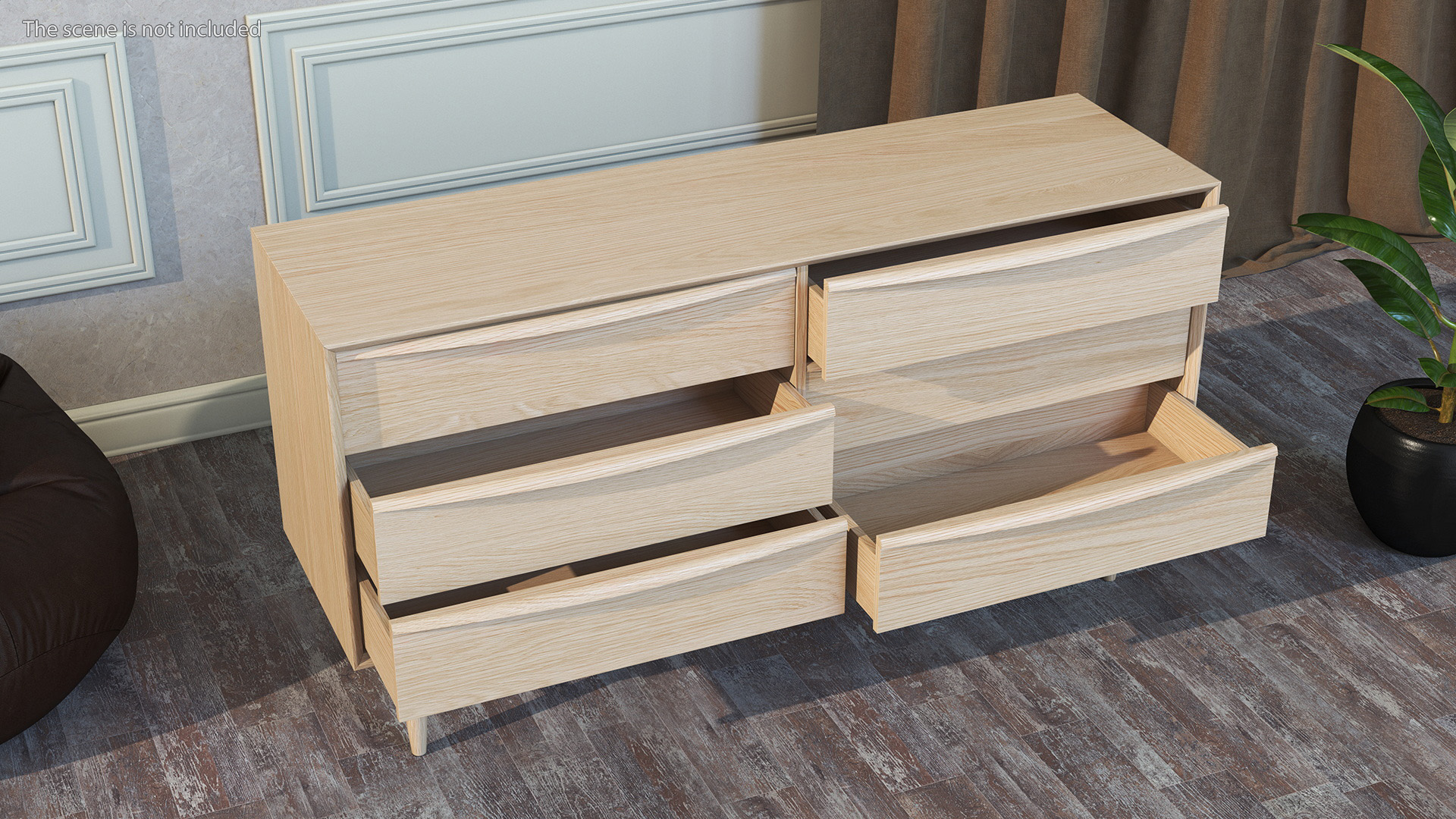 3D Lenia Solid White Oak Wood Sideboard