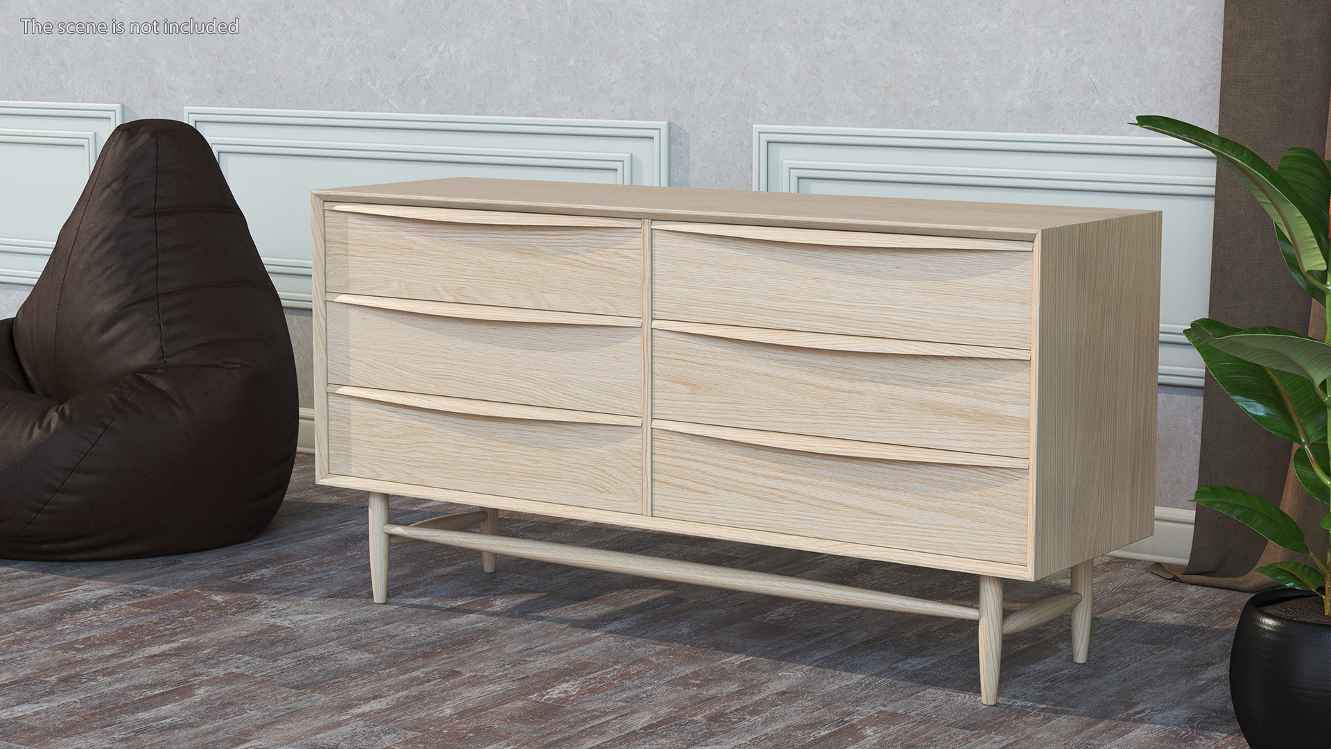 3D Lenia Solid White Oak Wood Sideboard