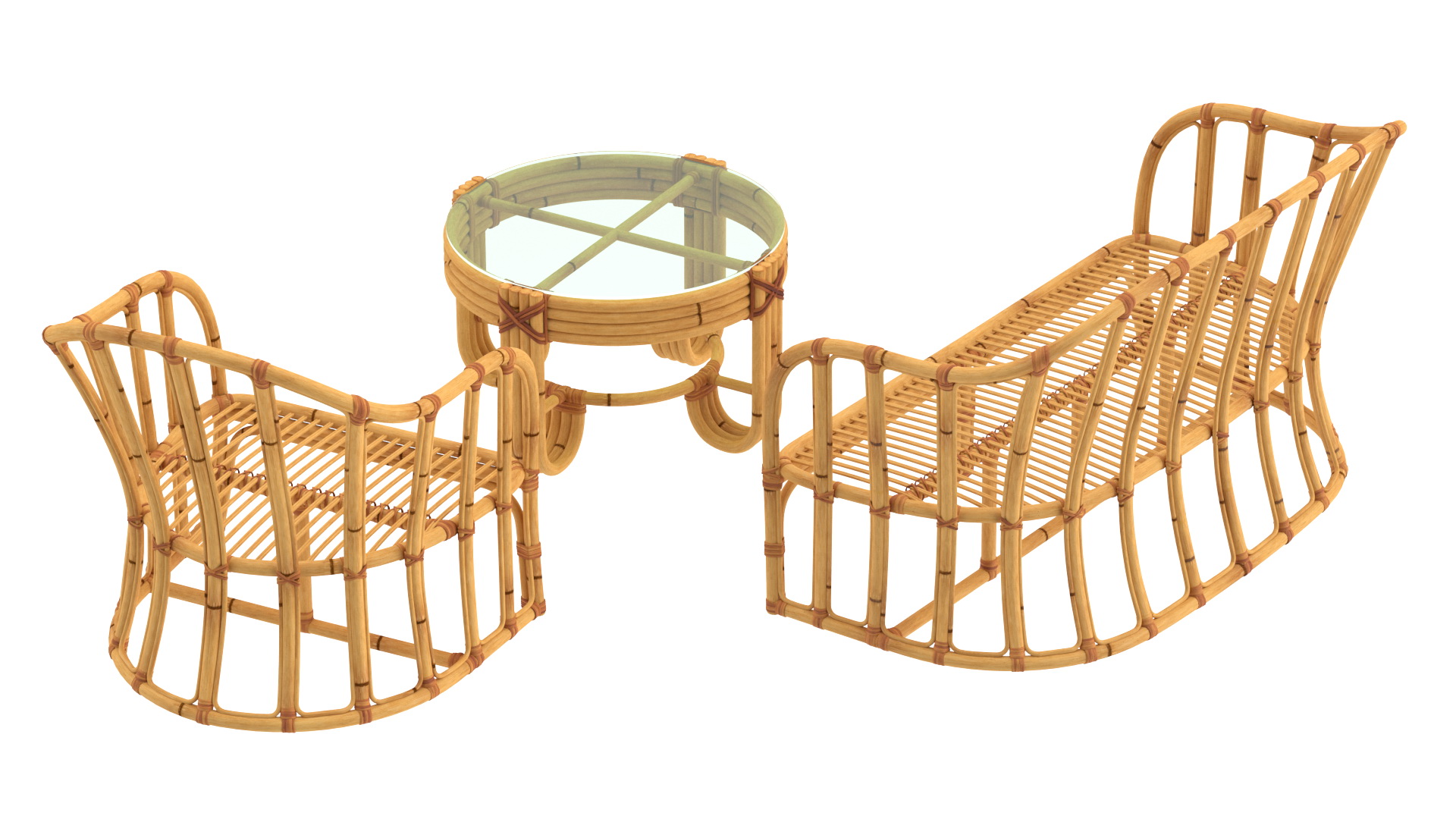 3D Vintage Bamboo Furniture Set model