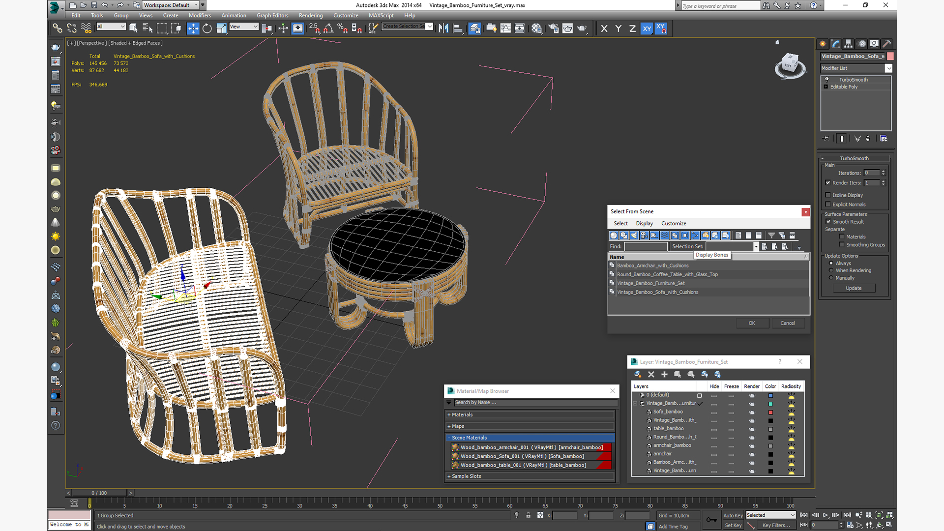 3D Vintage Bamboo Furniture Set model