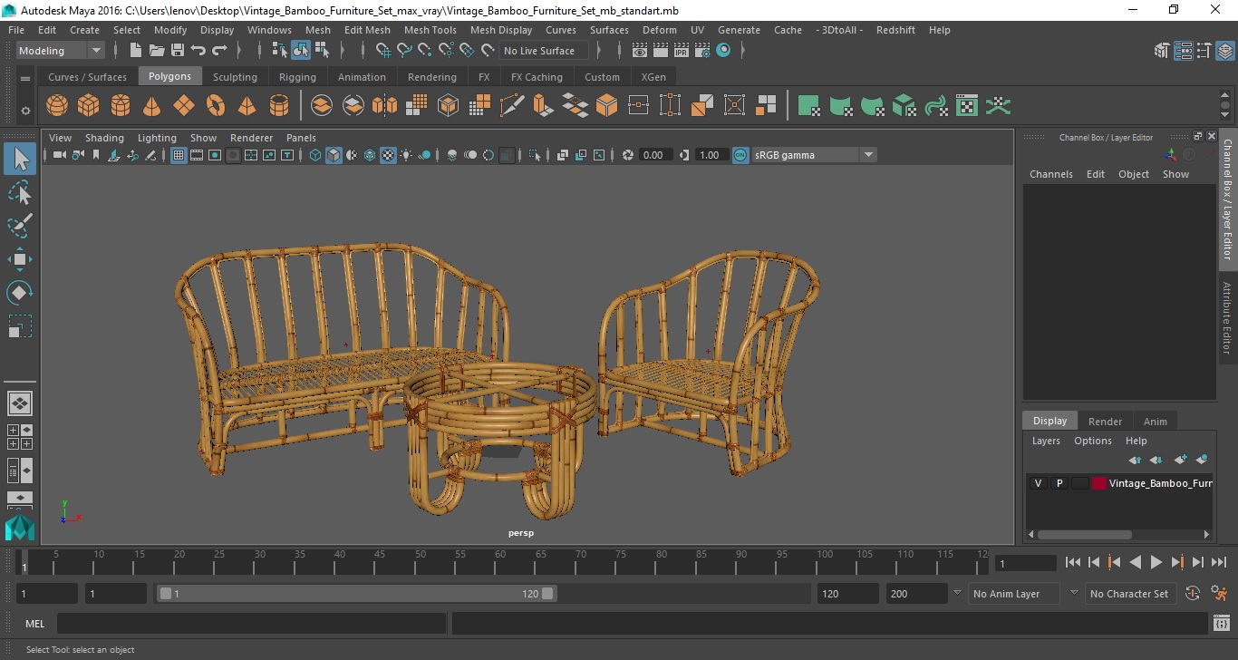 3D Vintage Bamboo Furniture Set model