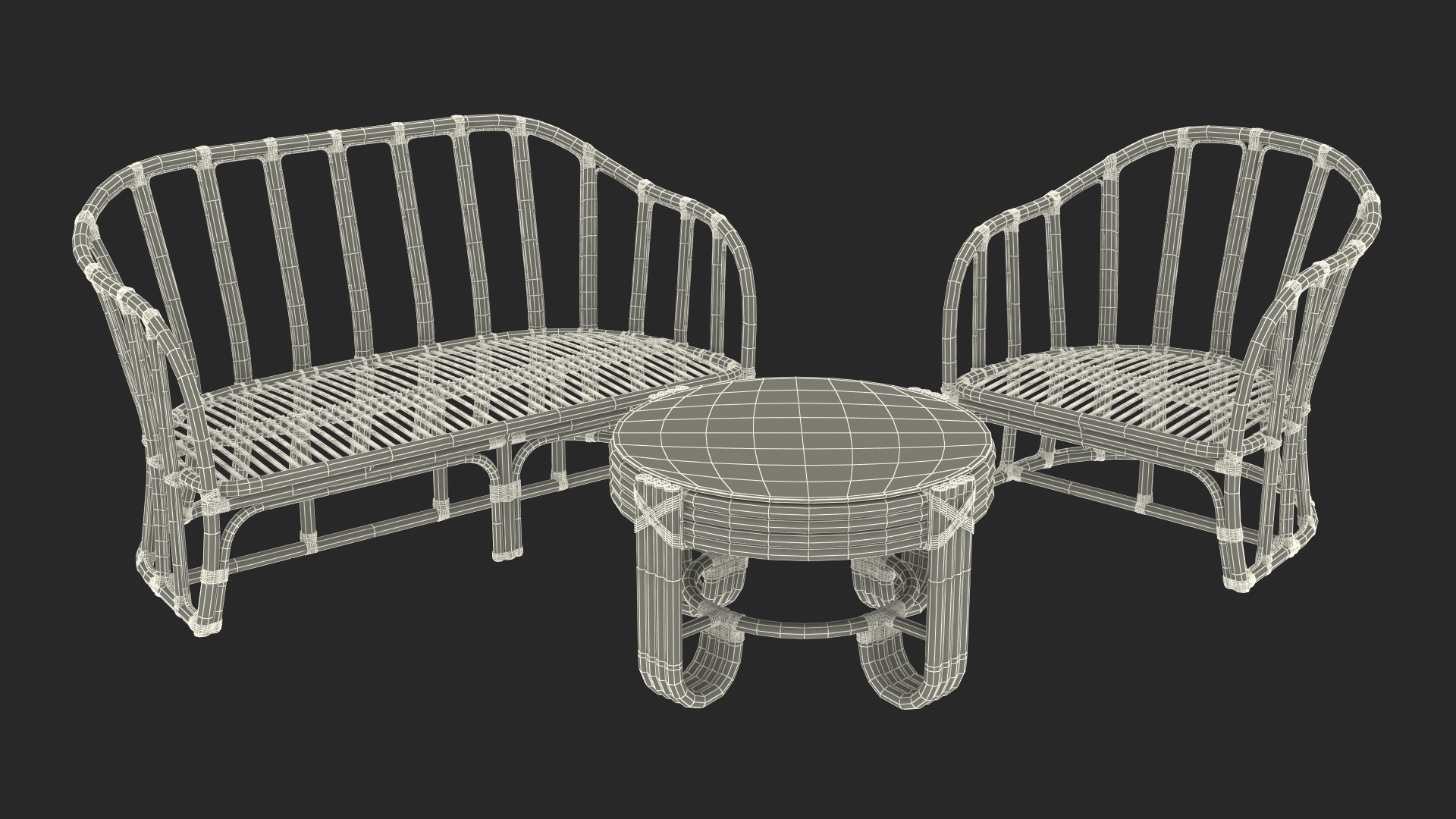 3D Vintage Bamboo Furniture Set model