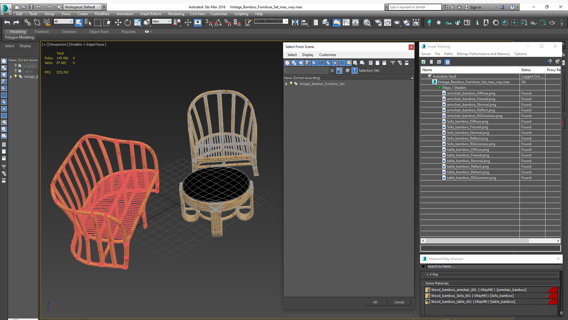 3D Vintage Bamboo Furniture Set model