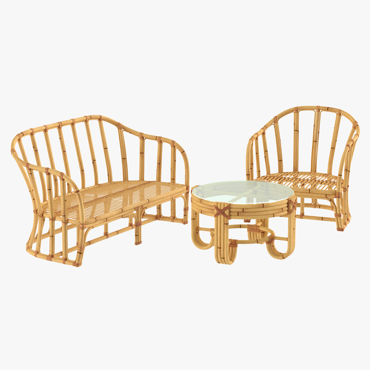 3D Vintage Bamboo Furniture Set model