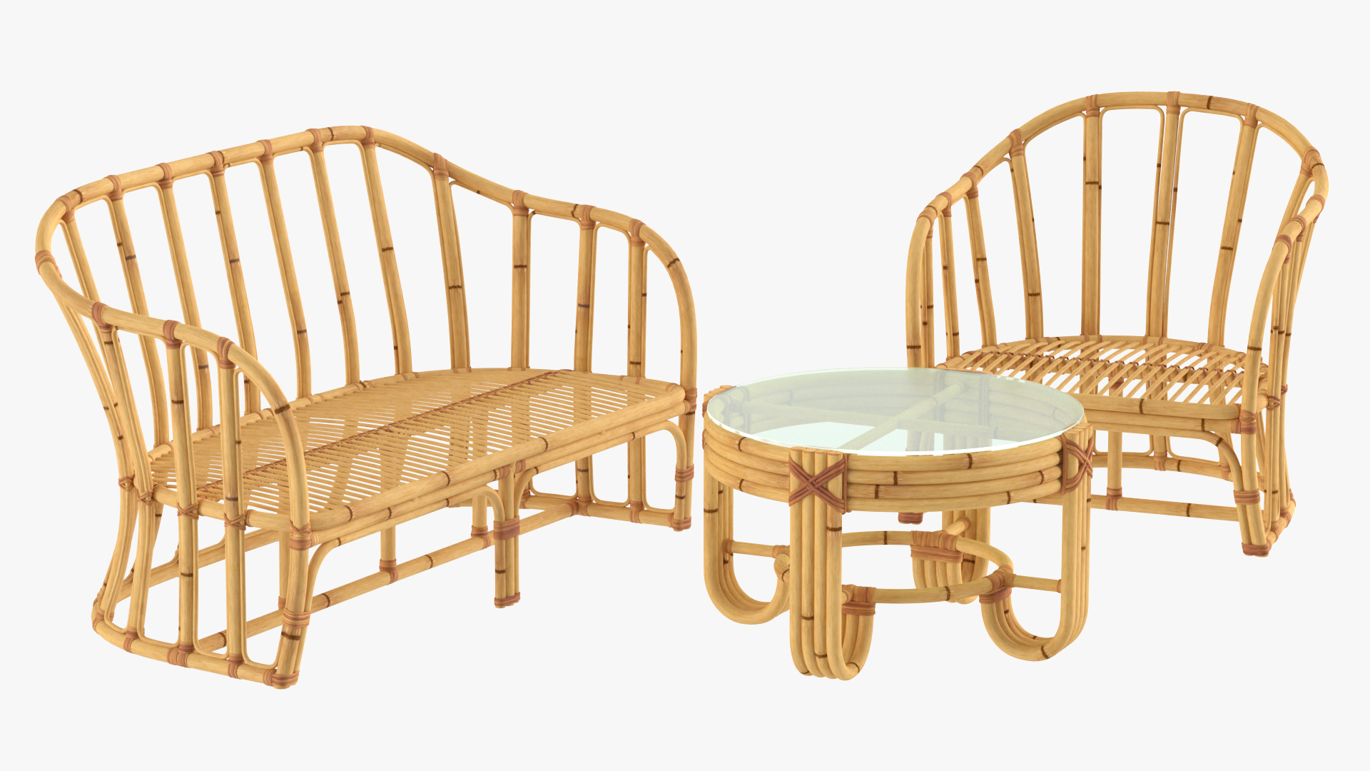 3D Vintage Bamboo Furniture Set model