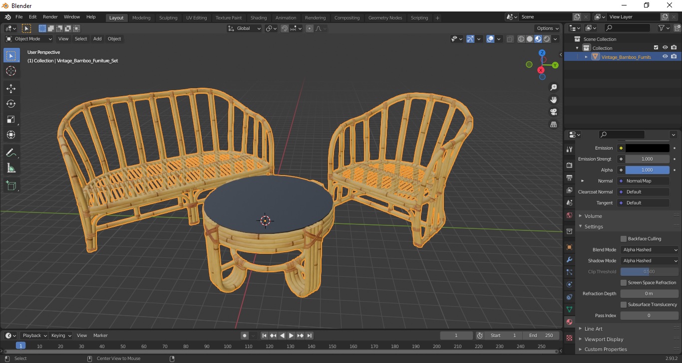 3D Vintage Bamboo Furniture Set model
