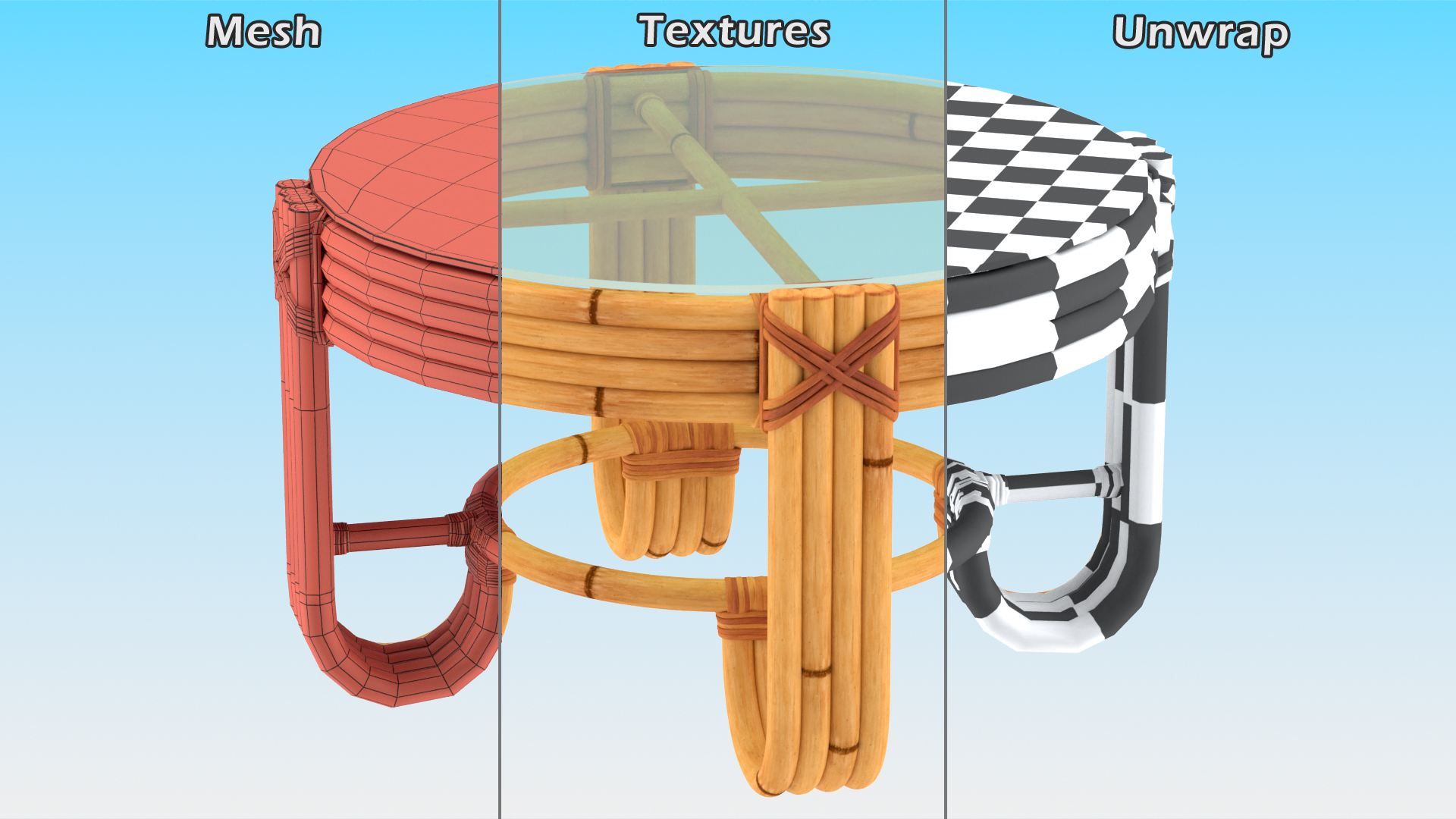 3D Vintage Bamboo Furniture Set model