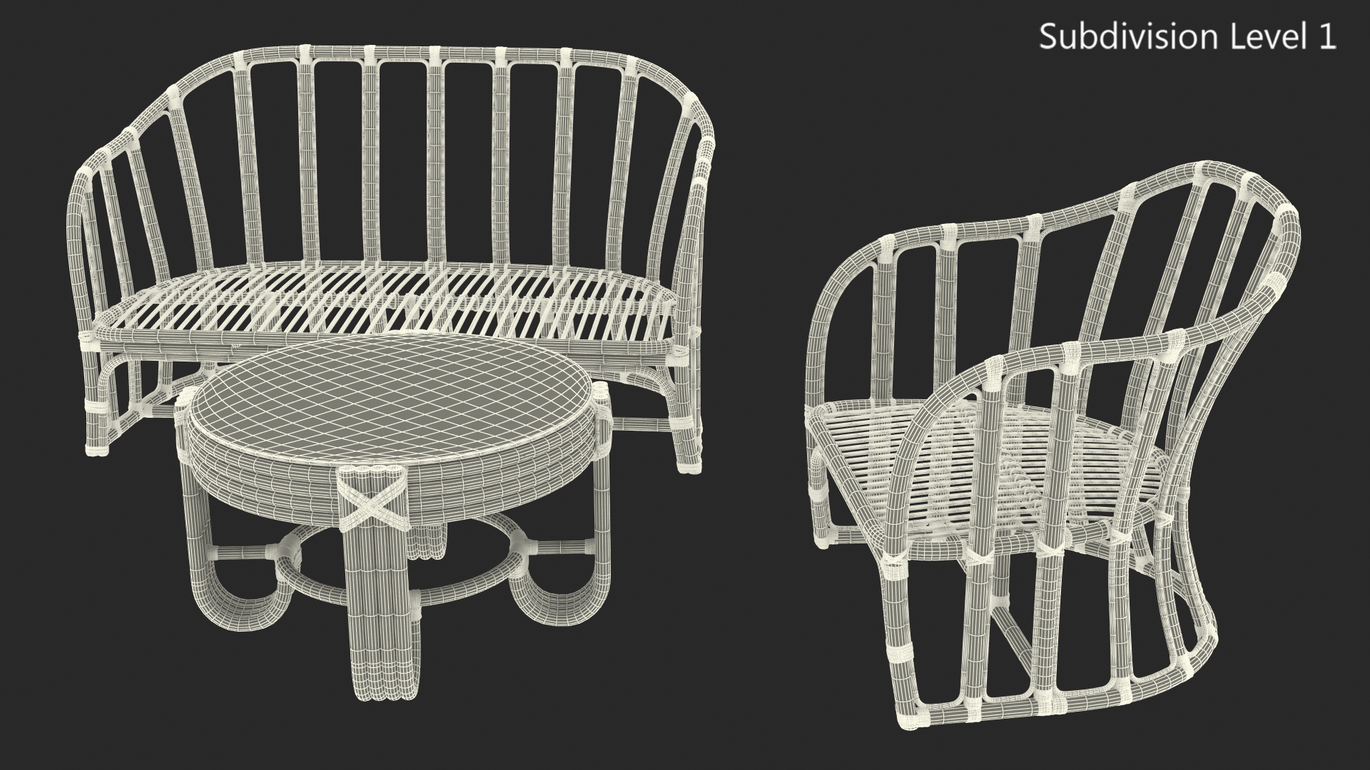 3D Vintage Bamboo Furniture Set model