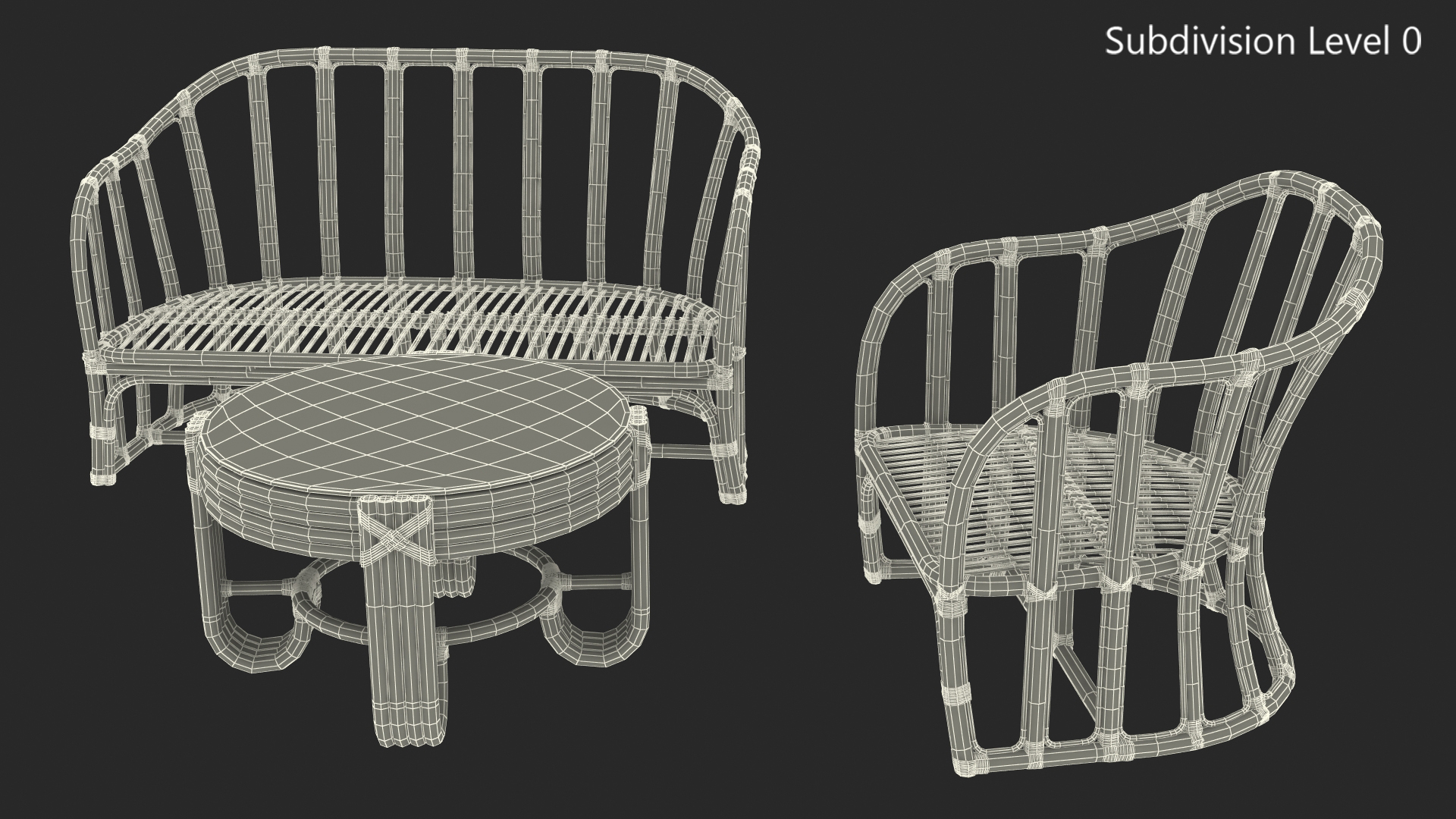 3D Vintage Bamboo Furniture Set model