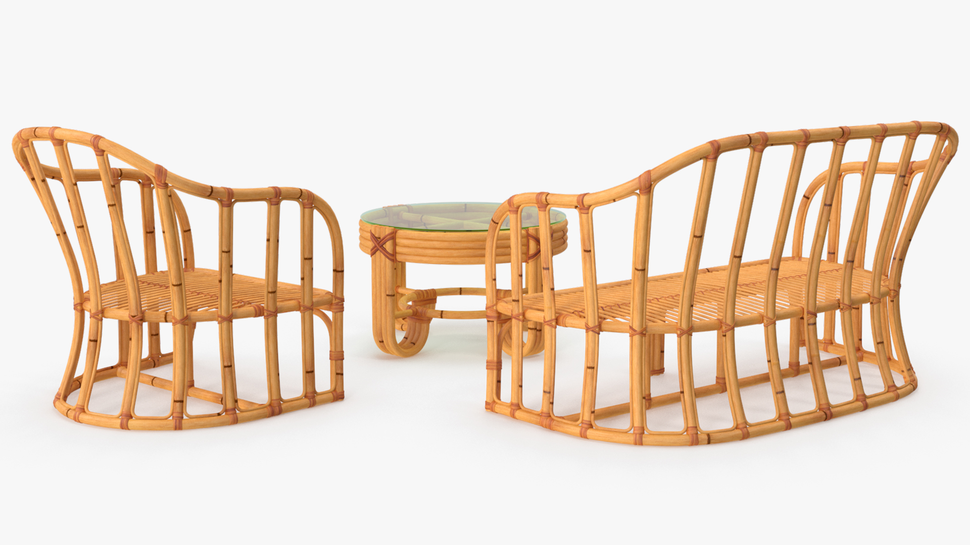3D Vintage Bamboo Furniture Set model