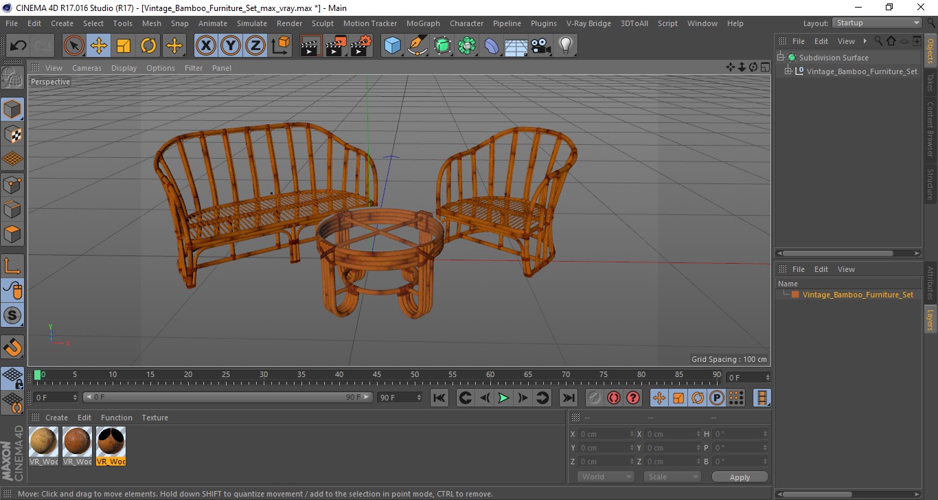3D Vintage Bamboo Furniture Set model