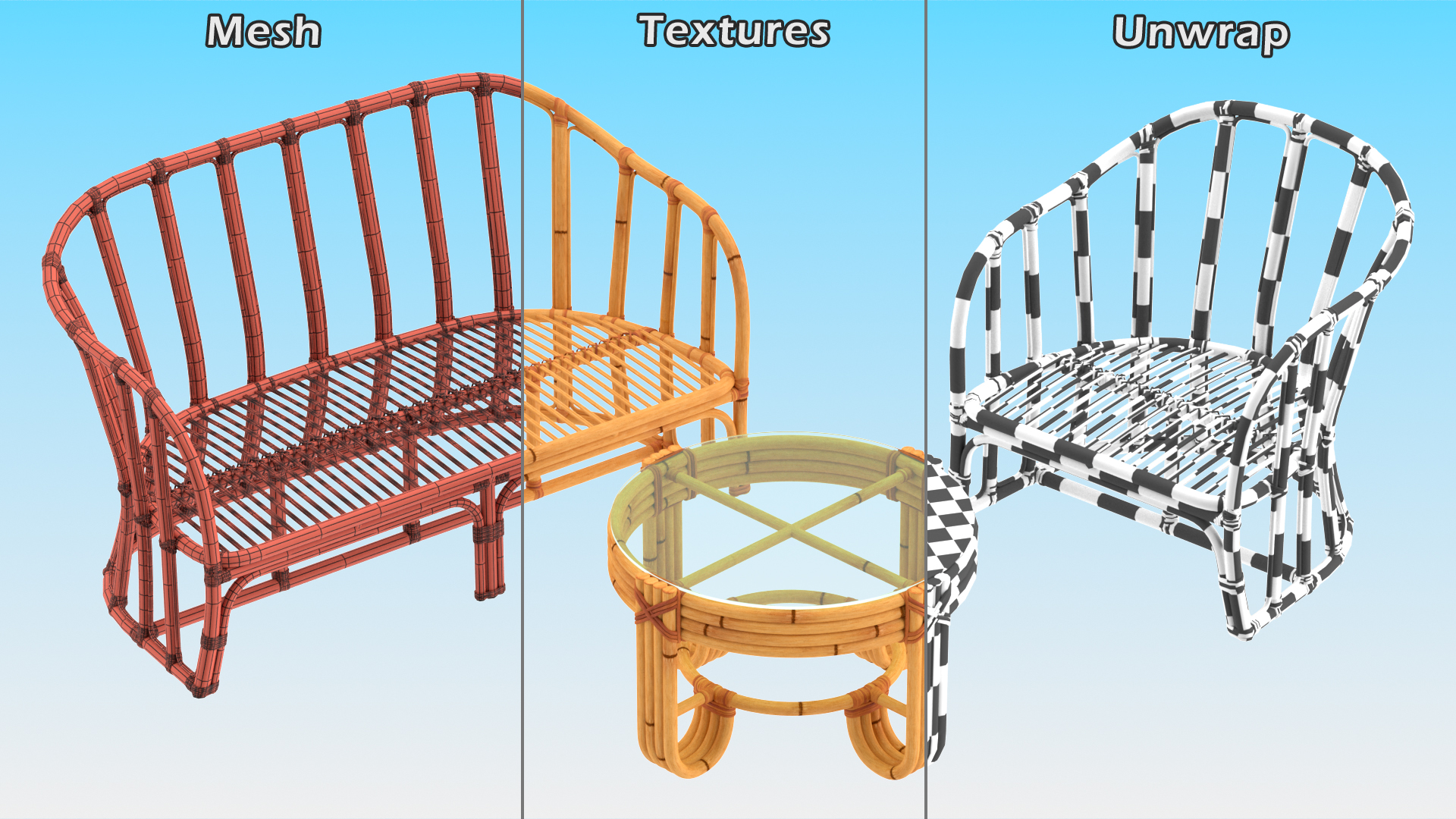 3D Vintage Bamboo Furniture Set model