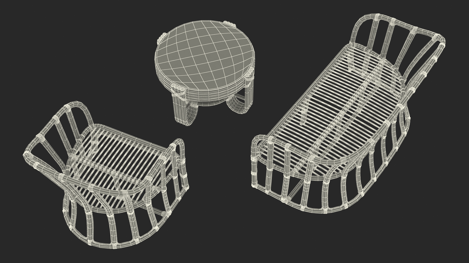3D Vintage Bamboo Furniture Set model