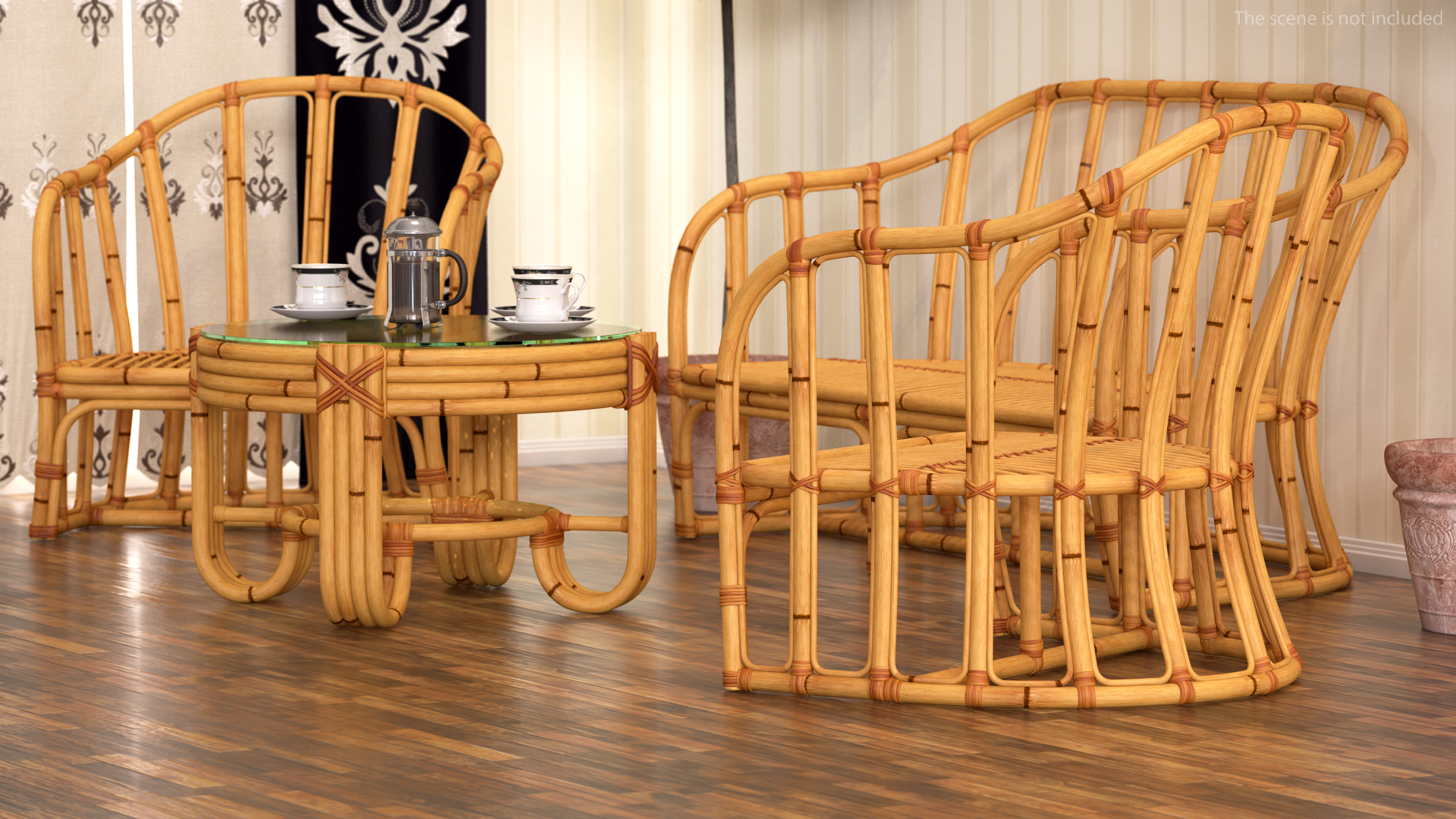 3D Vintage Bamboo Furniture Set model