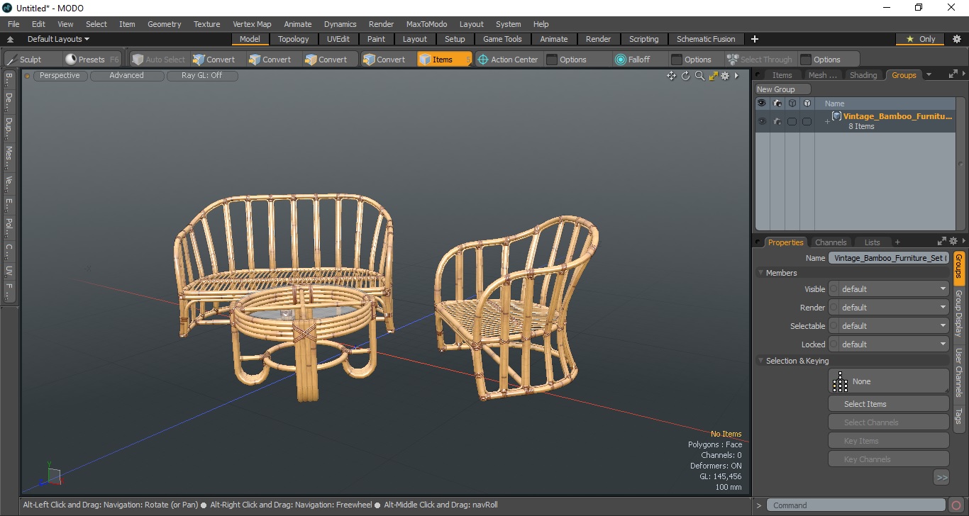 3D Vintage Bamboo Furniture Set model