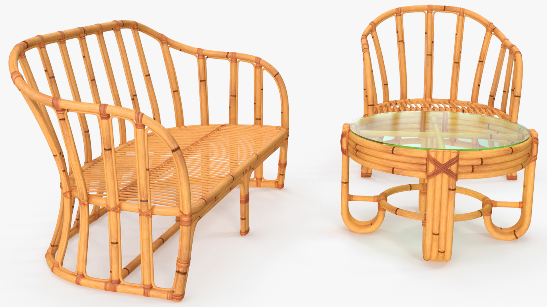 3D Vintage Bamboo Furniture Set model