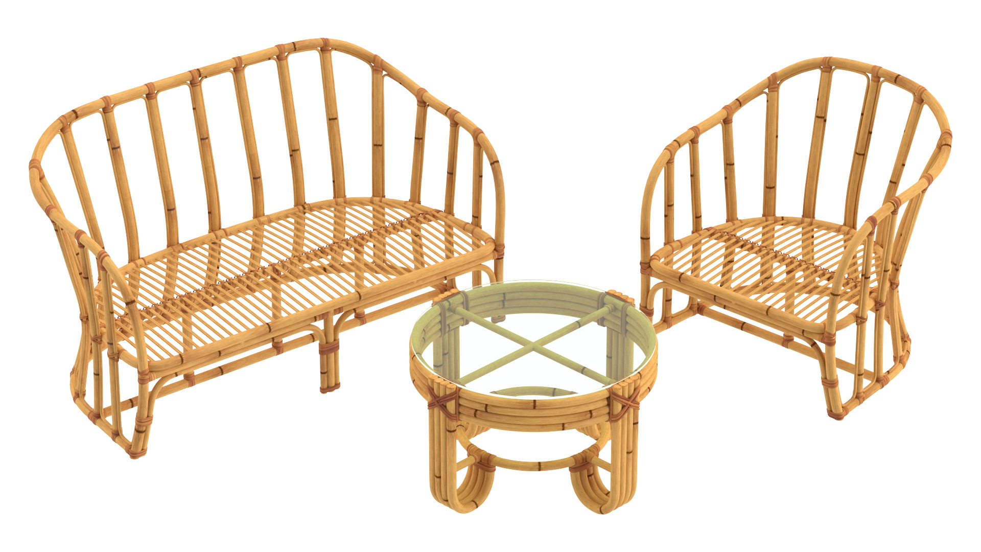 3D Vintage Bamboo Furniture Set model