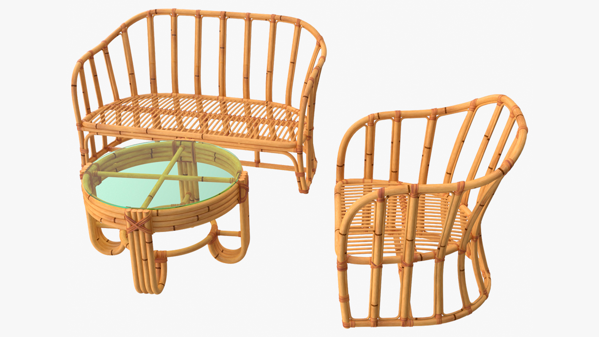 3D Vintage Bamboo Furniture Set model