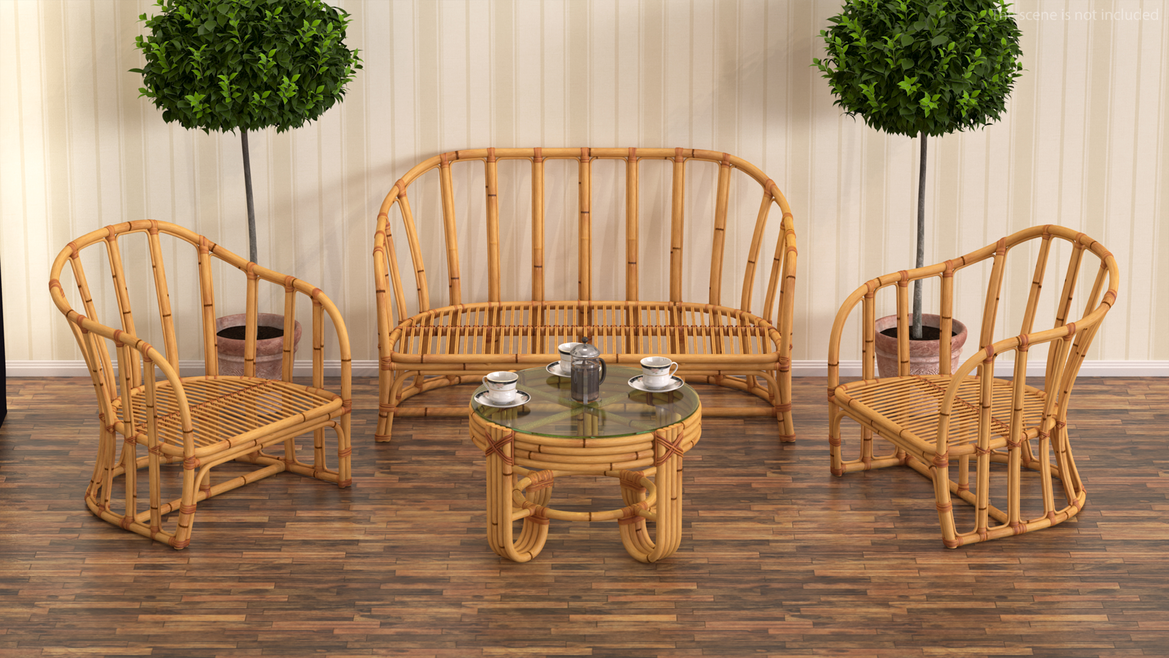 3D Vintage Bamboo Furniture Set model