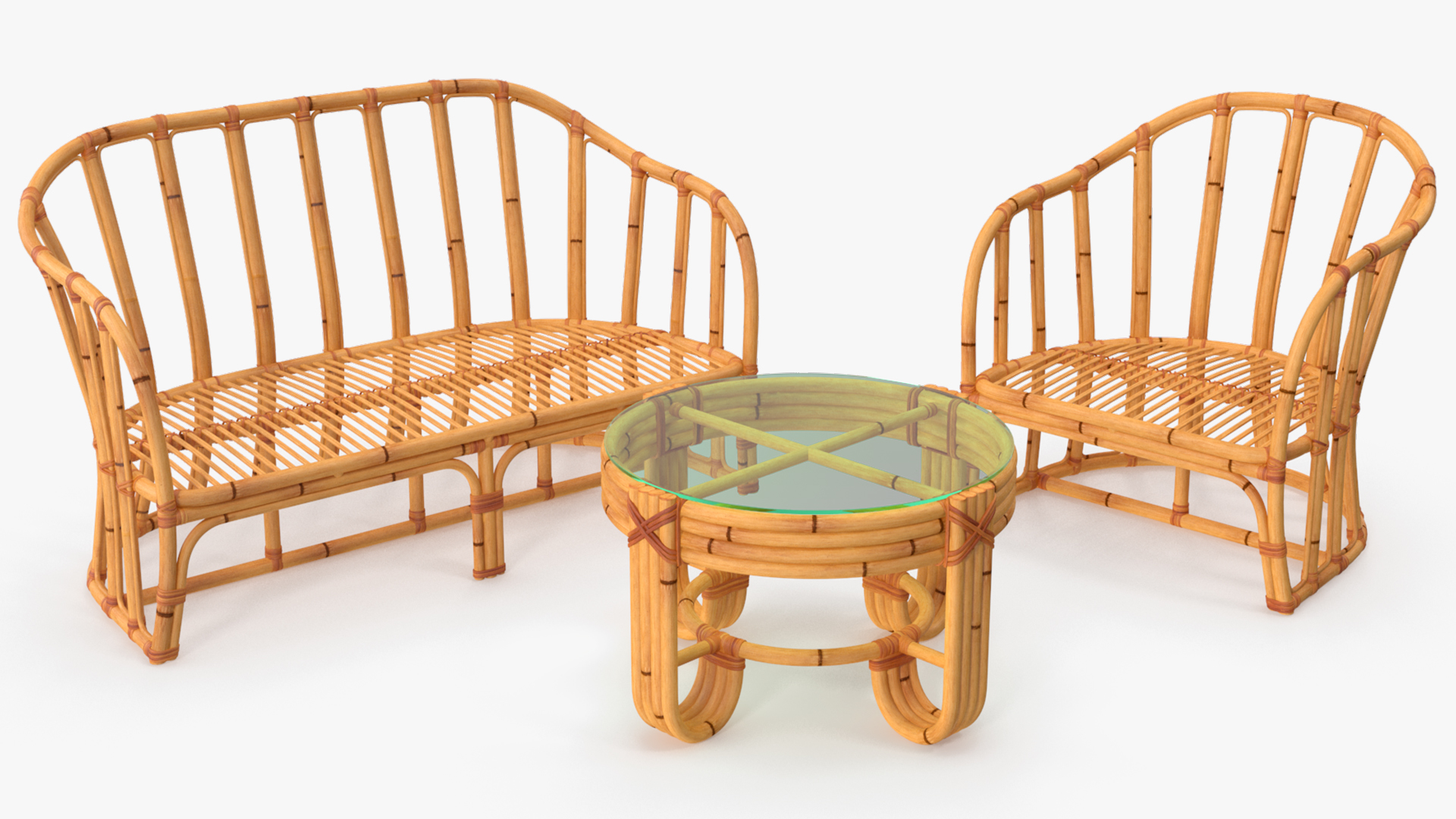 3D Vintage Bamboo Furniture Set model