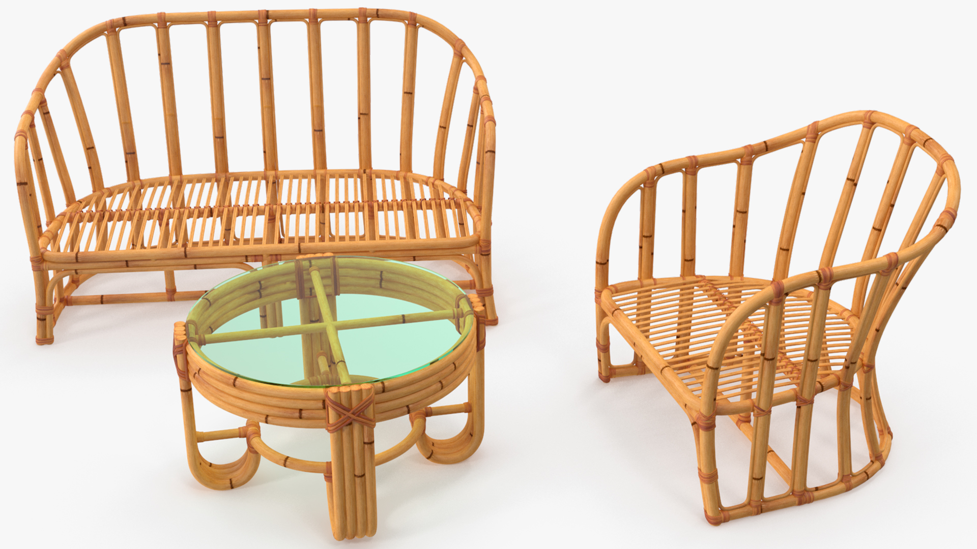 3D Vintage Bamboo Furniture Set model