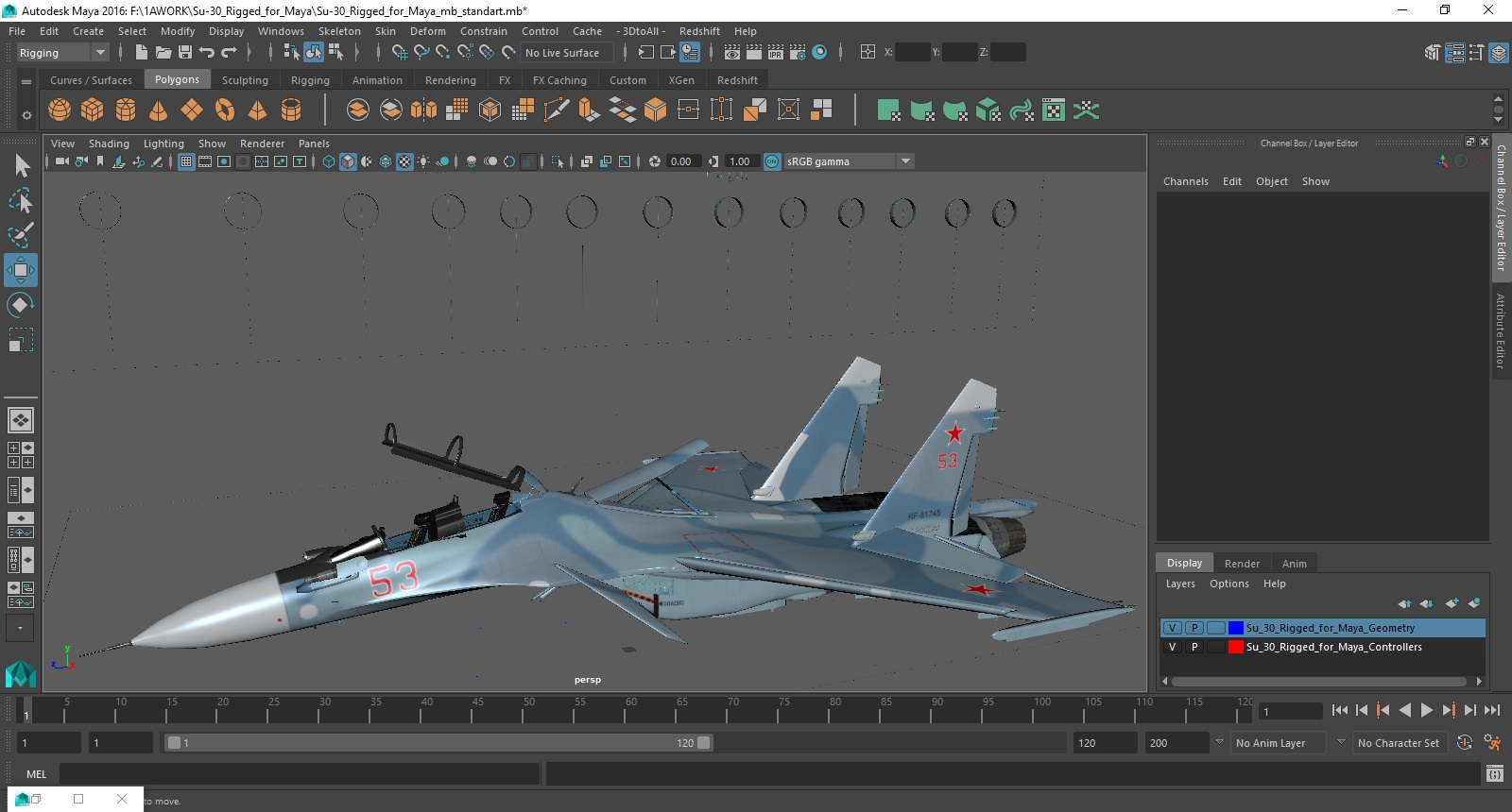 3D Su-30 Rigged for Maya