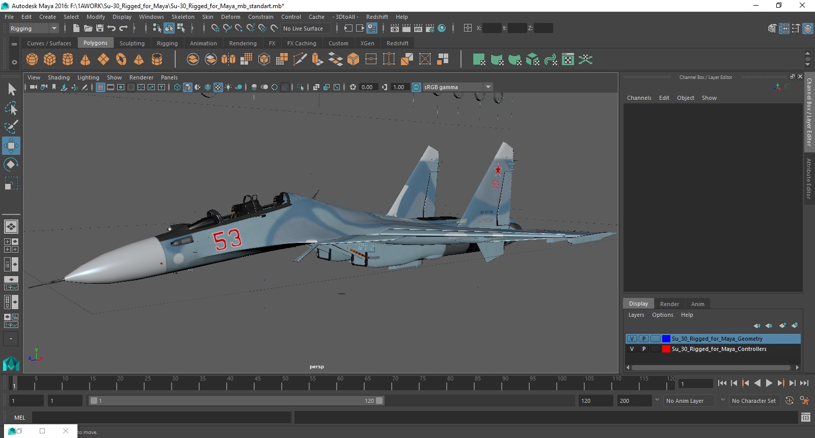 3D Su-30 Rigged for Maya
