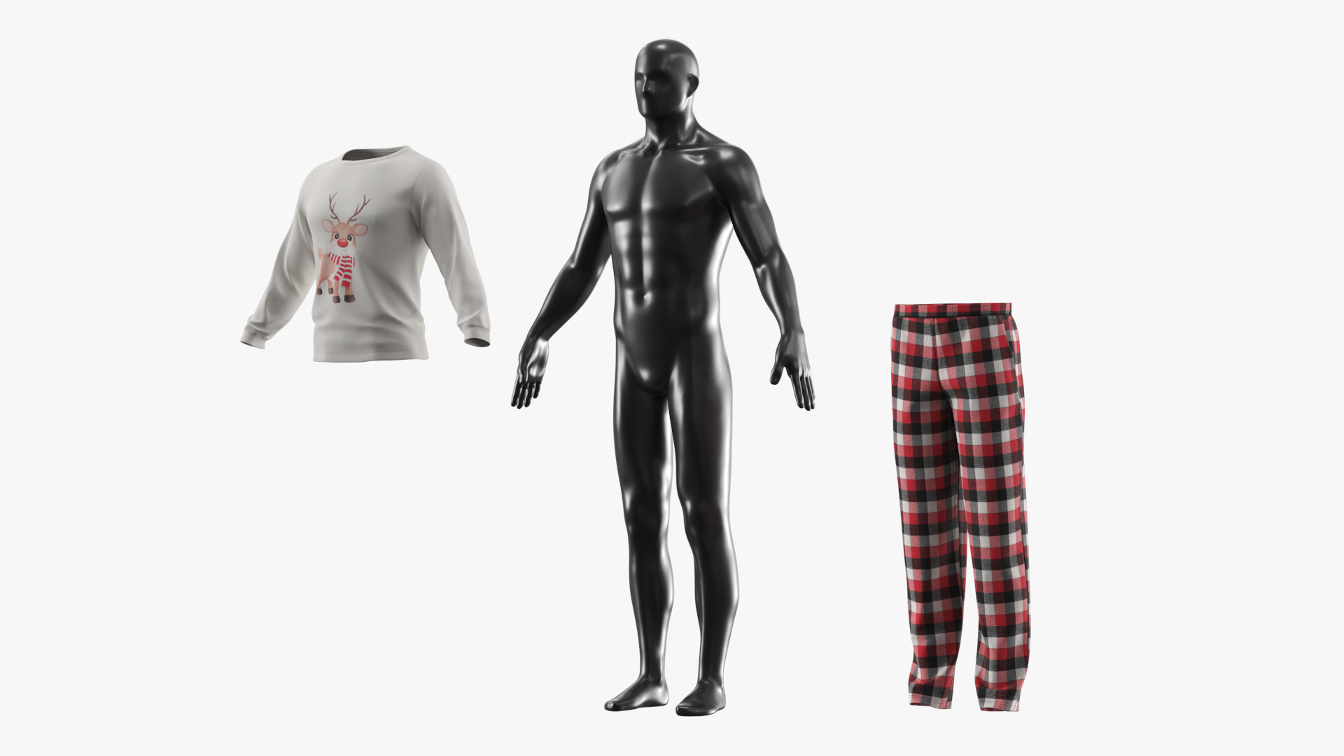 Mens Pajama Set with Reindeer Print Red Black White - view 8