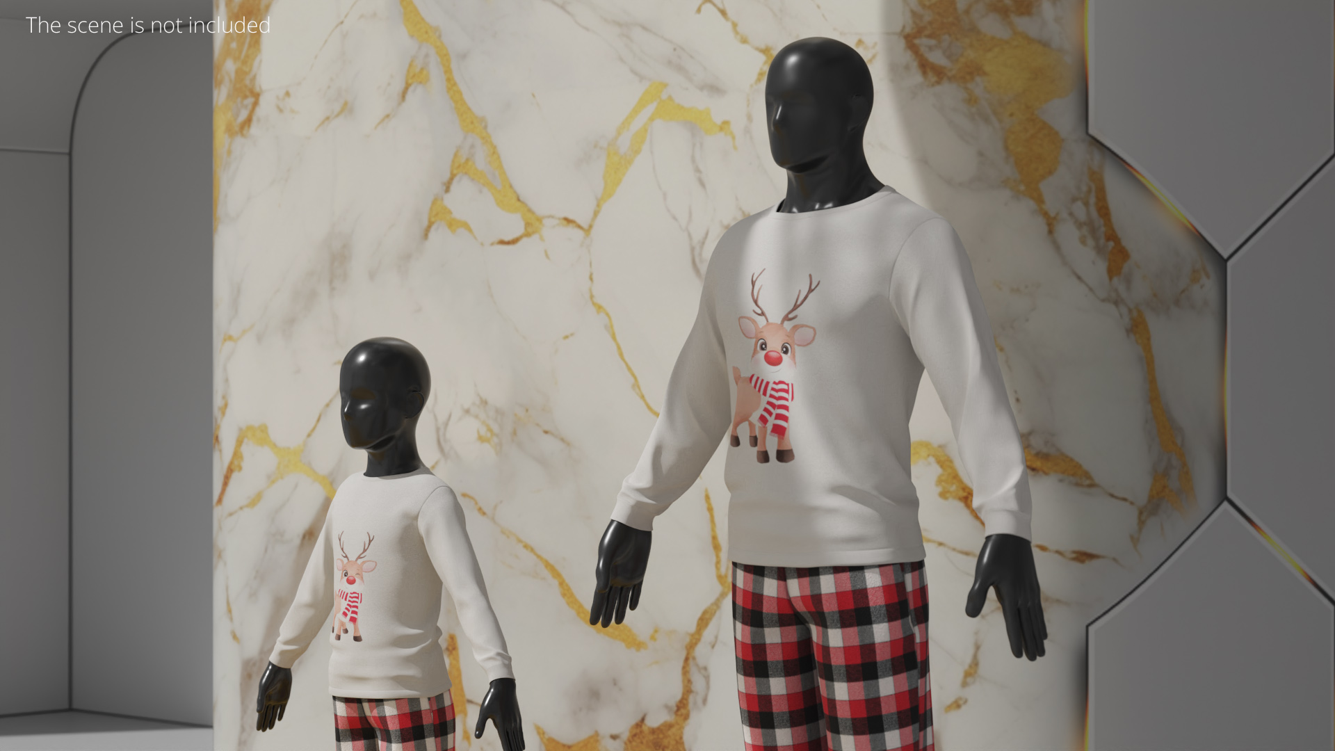 Mens Pajama Set with Reindeer Print Red Black White - view 3