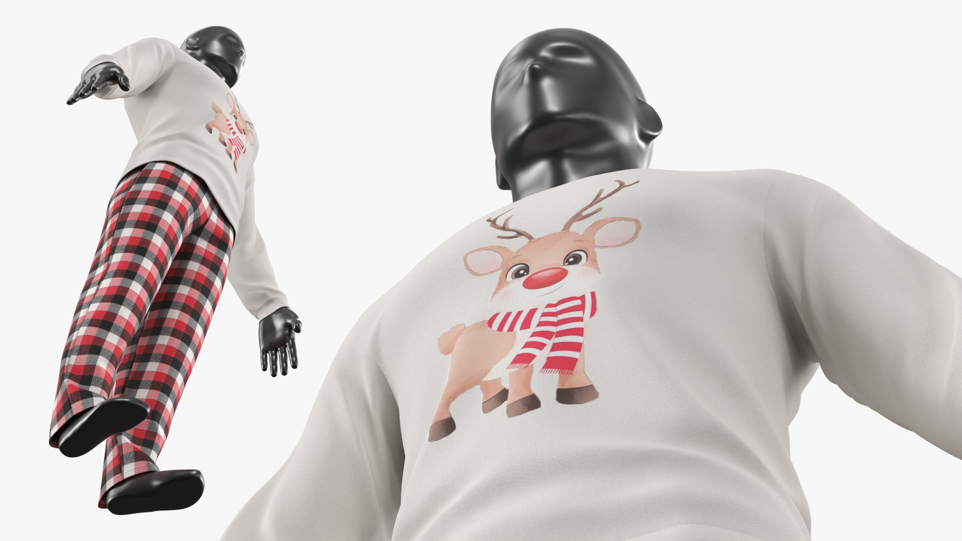 Mens Pajama Set with Reindeer Print Red Black White - view 5