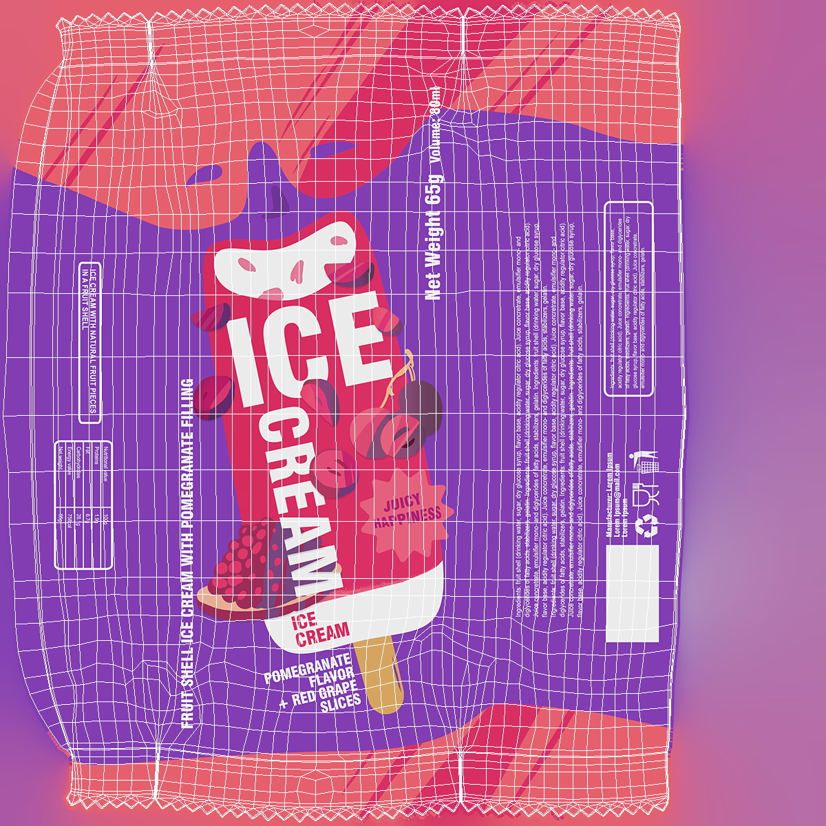 3D Pomegranate Ice Cream Packaging