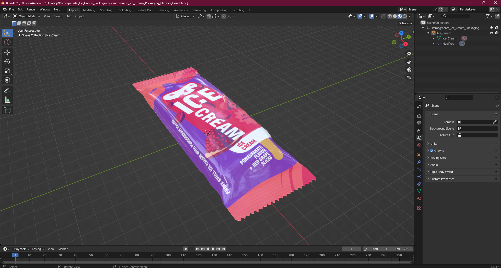 3D Pomegranate Ice Cream Packaging