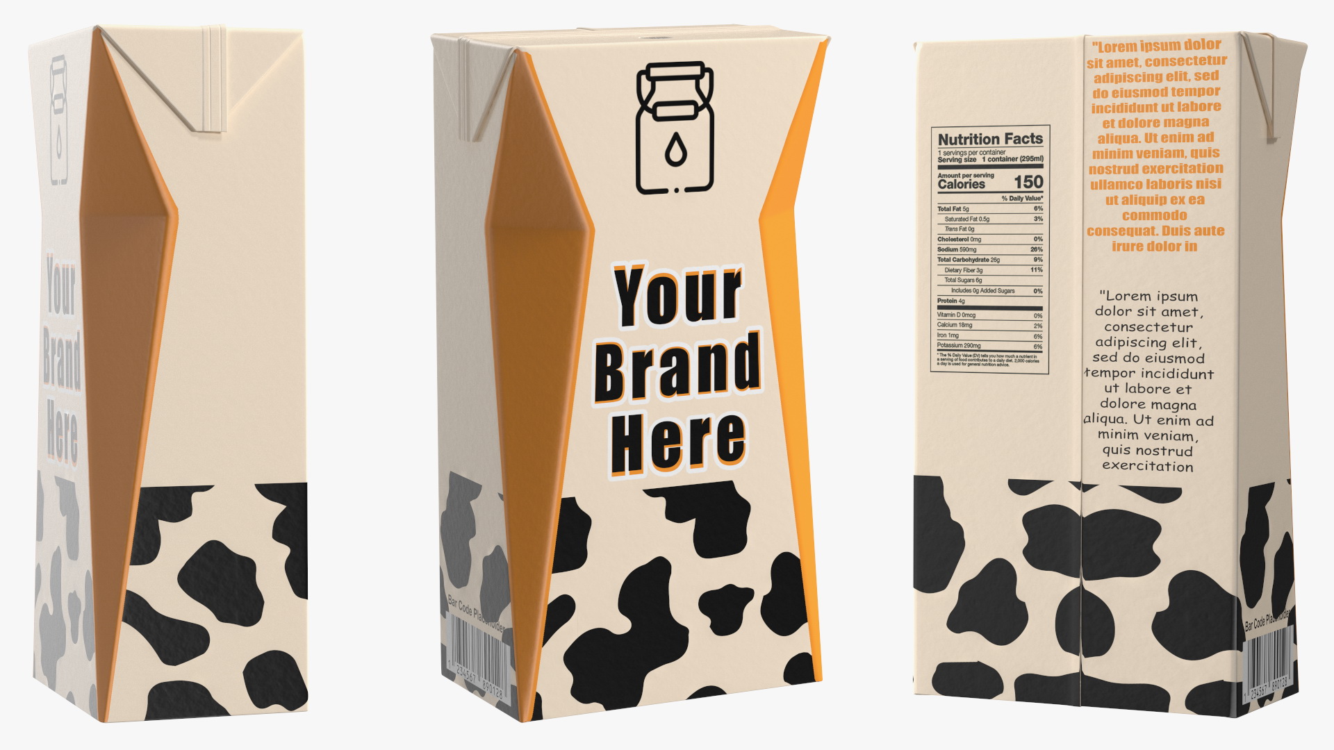 3D model Small Aseptic Carton with Straw Hole Mockup Yellow