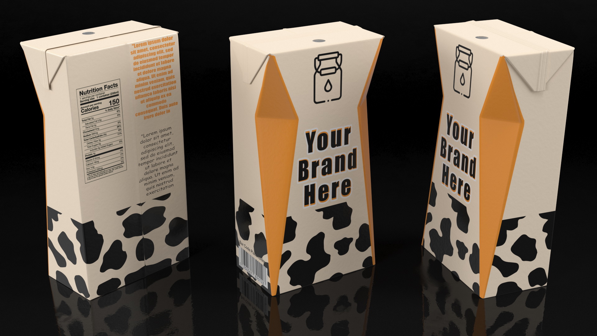 3D model Small Aseptic Carton with Straw Hole Mockup Yellow