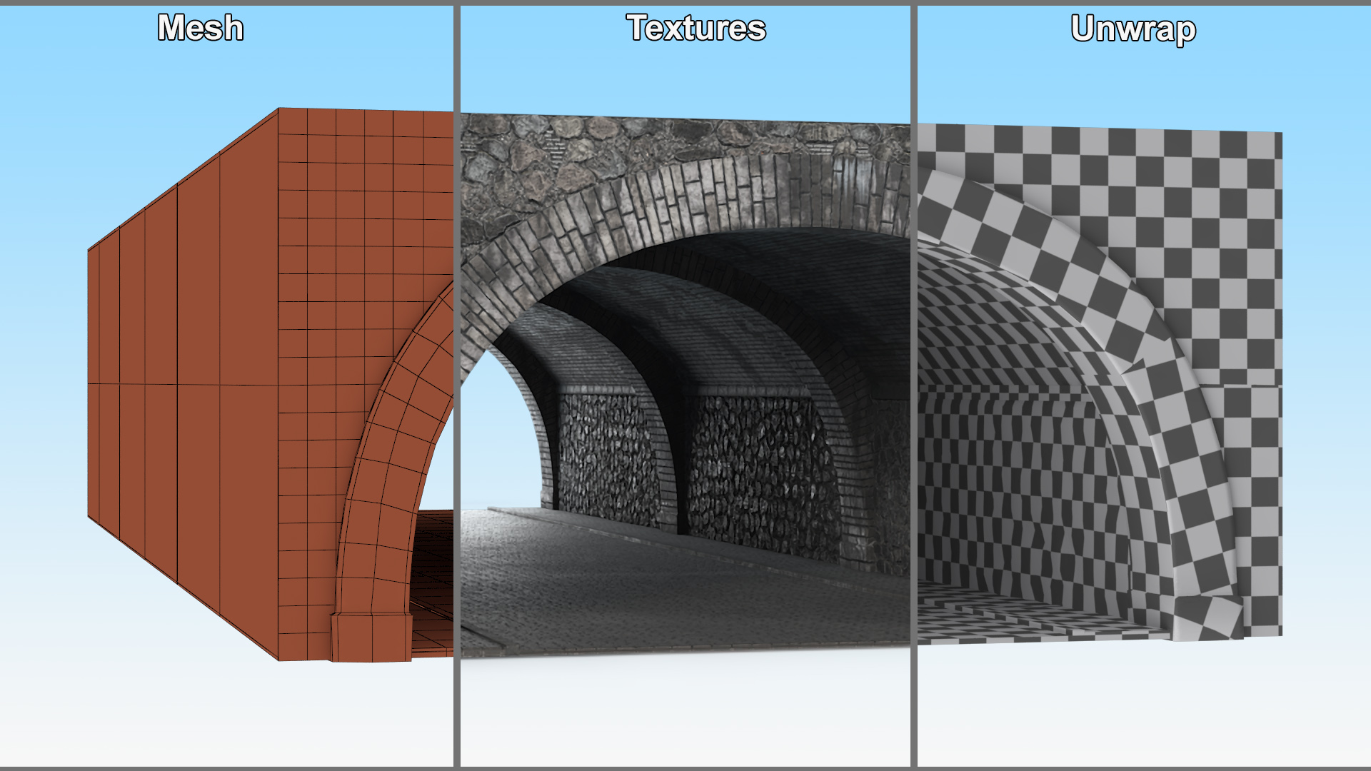Town Road Stone Tunnel 3D