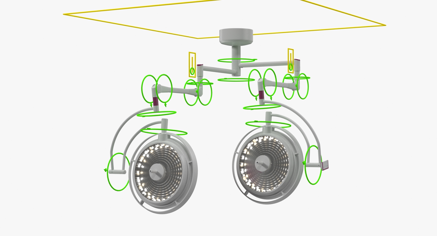 3D Ceiling Mount Modular Surgical Lighting System Rigged model