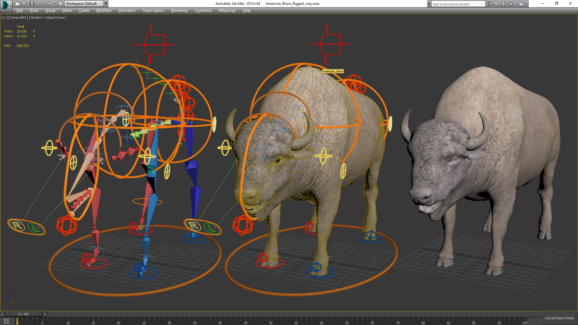 3D model American Bison Rigged for Maya