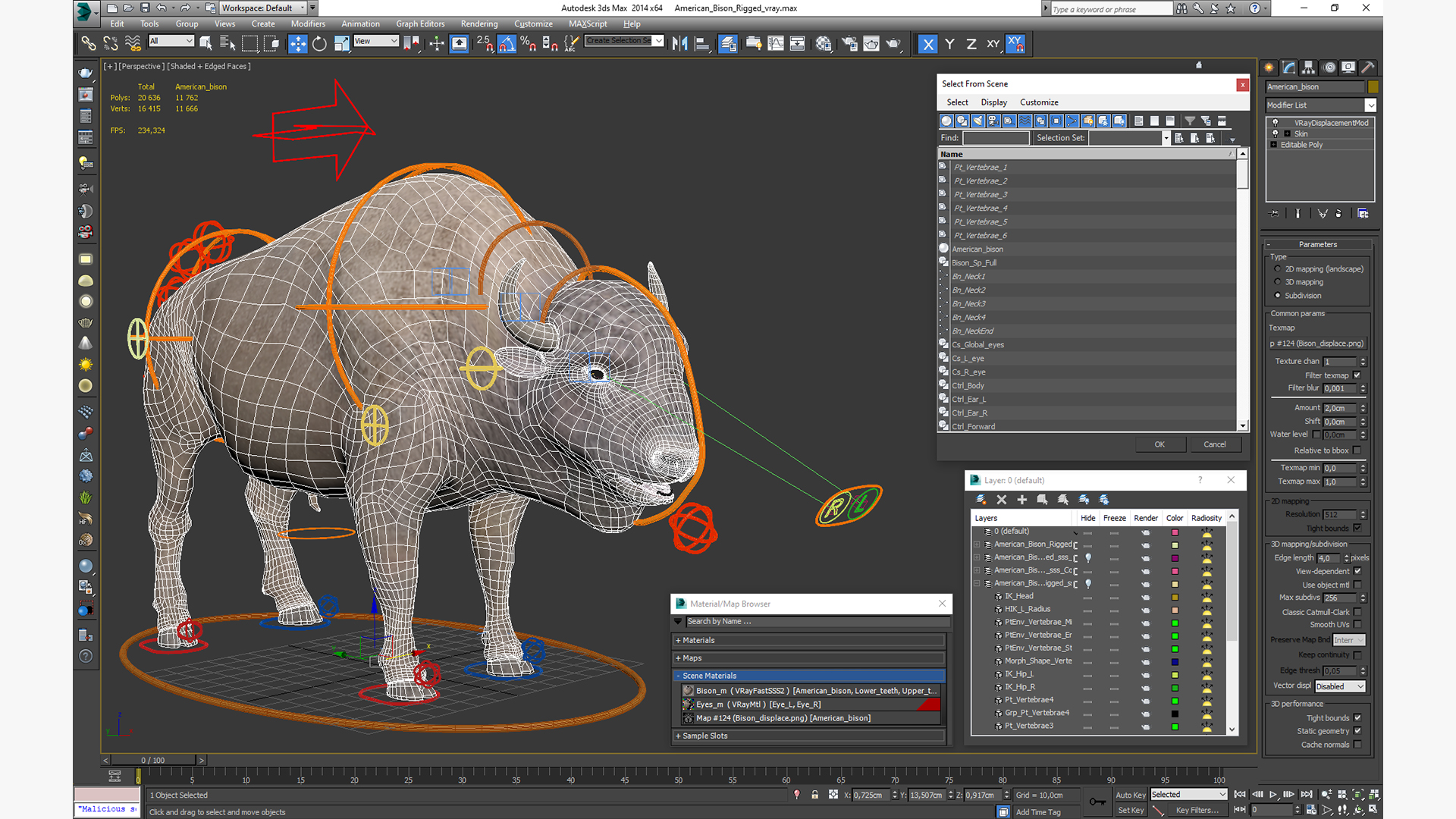 3D model American Bison Rigged for Maya