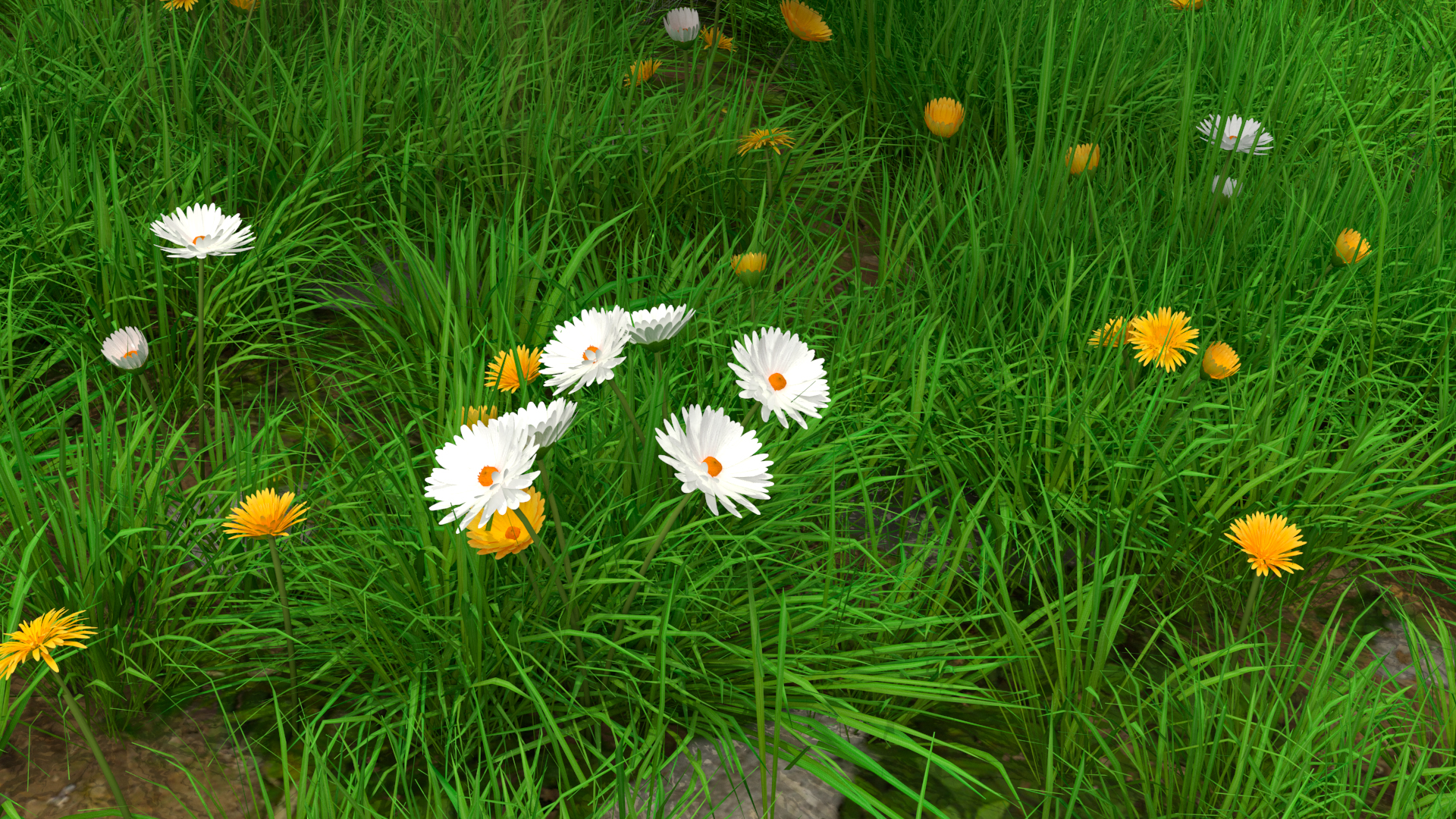 3D Pony with Long Mane Grazing in a Meadow Fur model