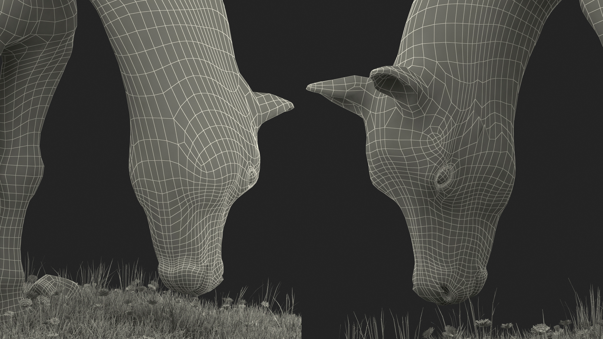 3D Pony with Long Mane Grazing in a Meadow Fur model